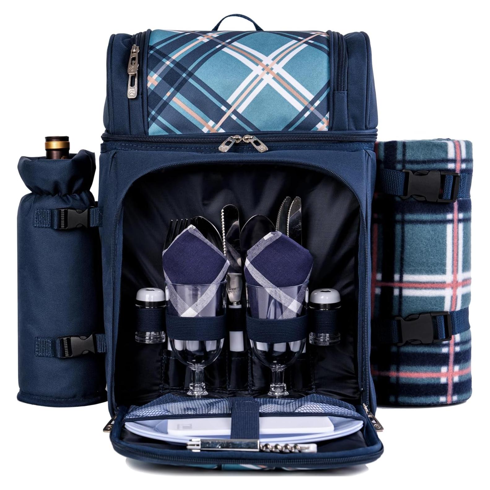 Mochila de Picnic ALLCAMP para 2 Personas con Manta y Cubiertos