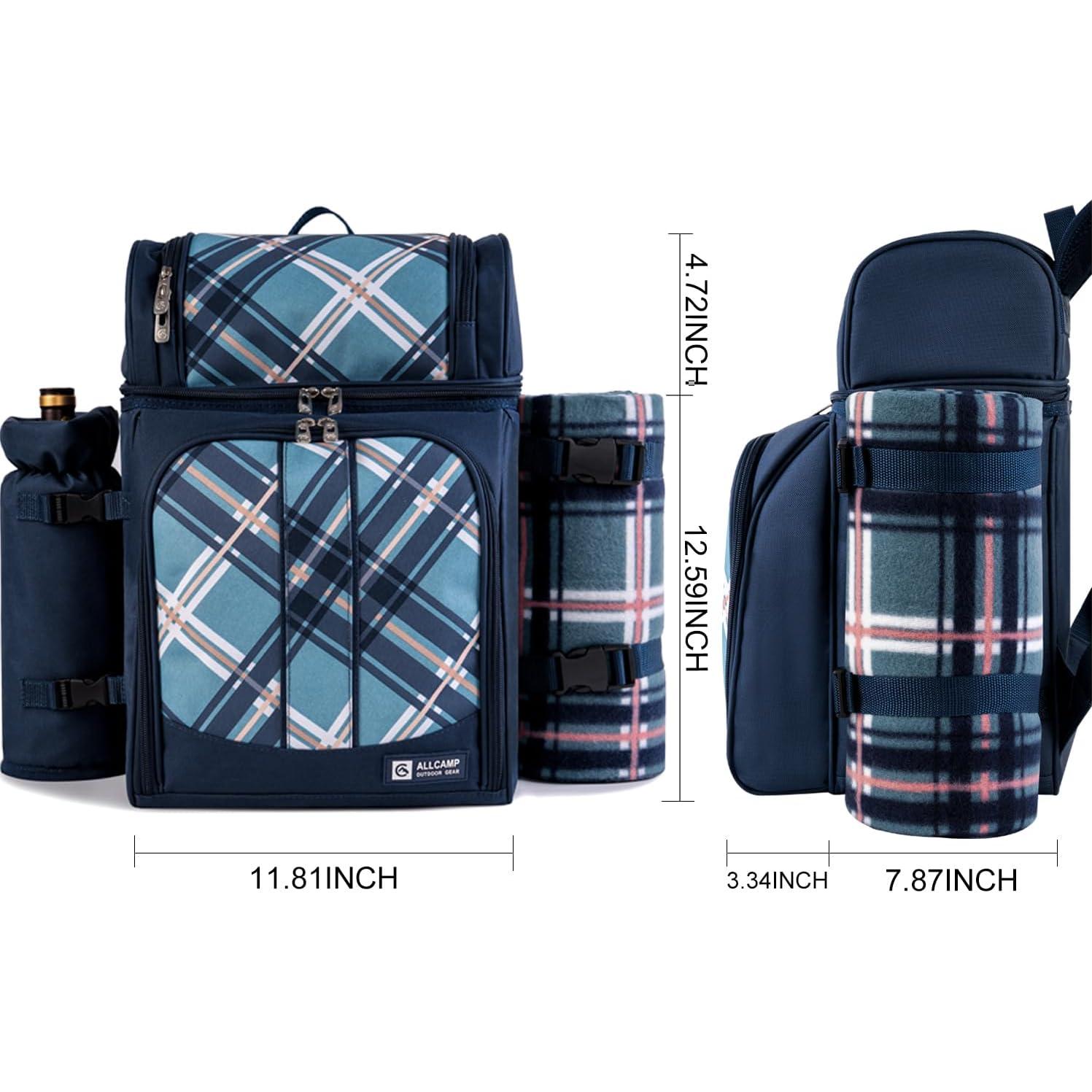 Mochila de Picnic ALLCAMP para 2 Personas con Manta y Cubiertos