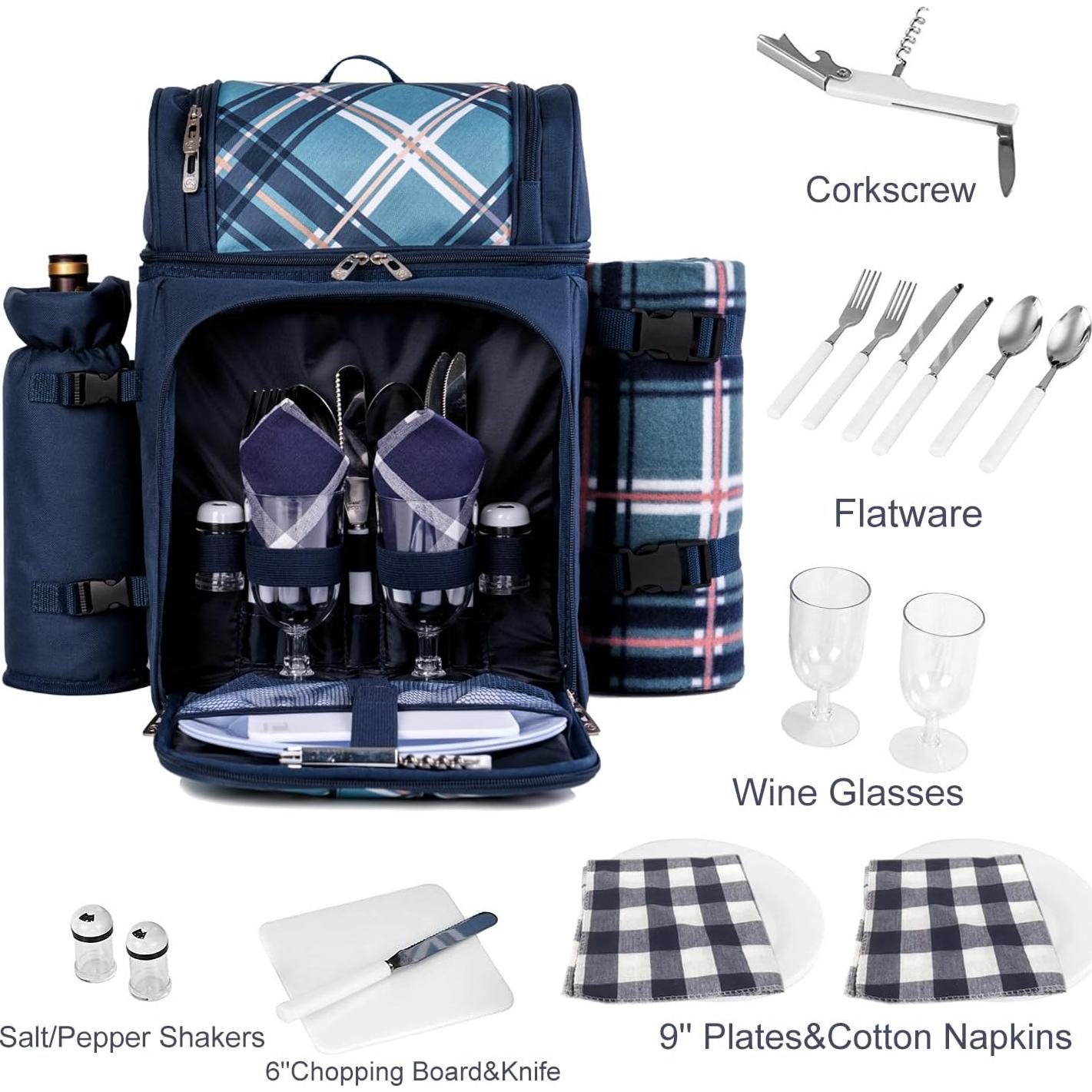 Mochila de Picnic ALLCAMP para 2 Personas con Manta y Cubiertos