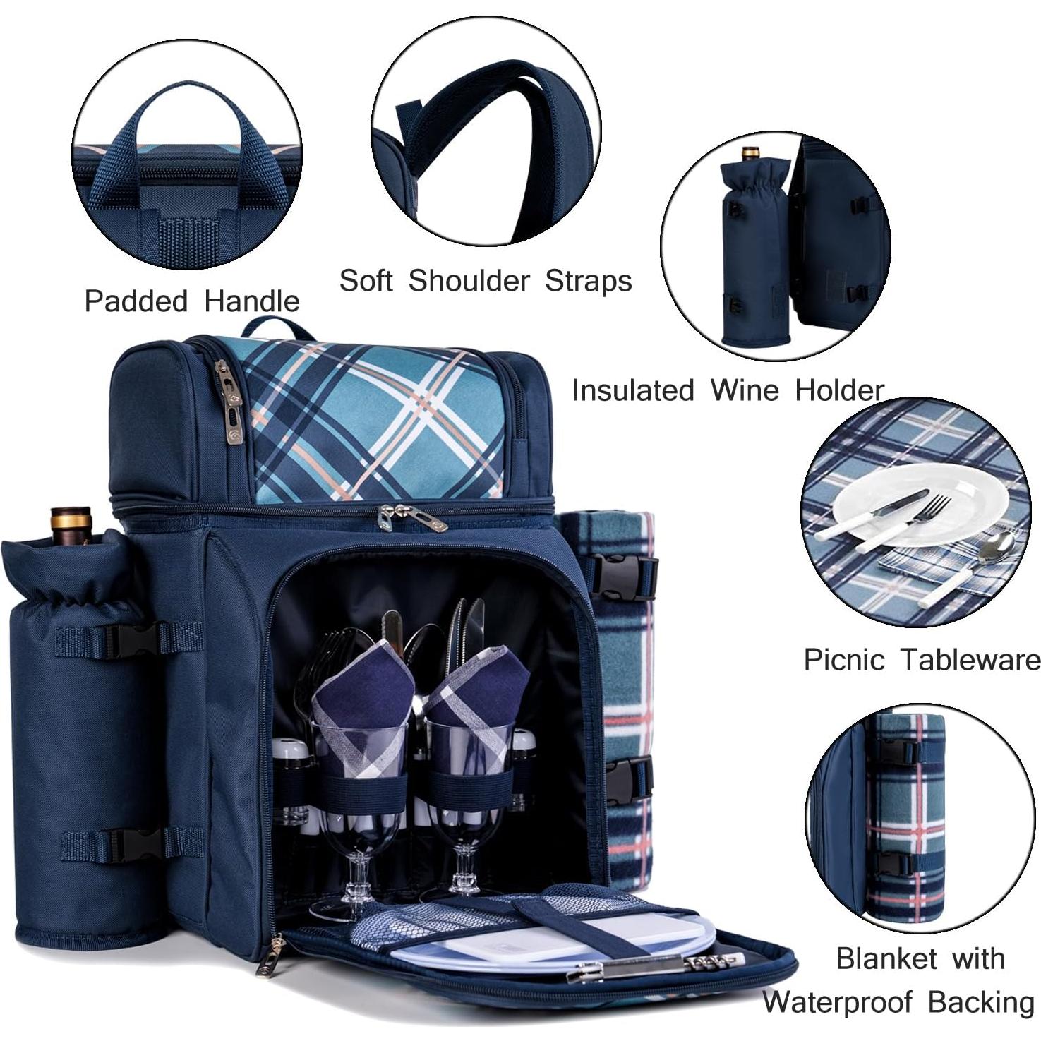 Mochila de Picnic ALLCAMP para 2 Personas con Manta y Cubiertos