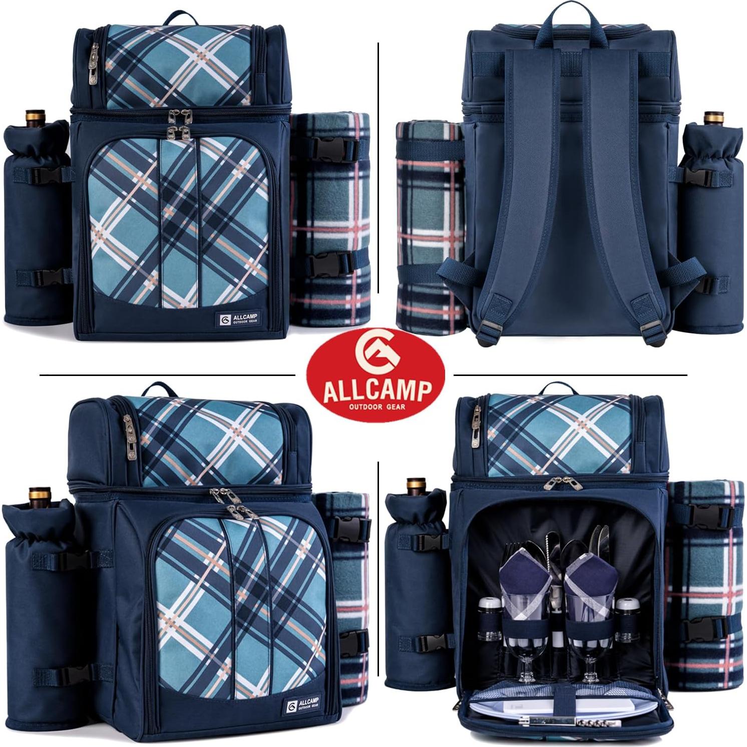 Mochila de Picnic ALLCAMP para 2 Personas con Manta y Cubiertos