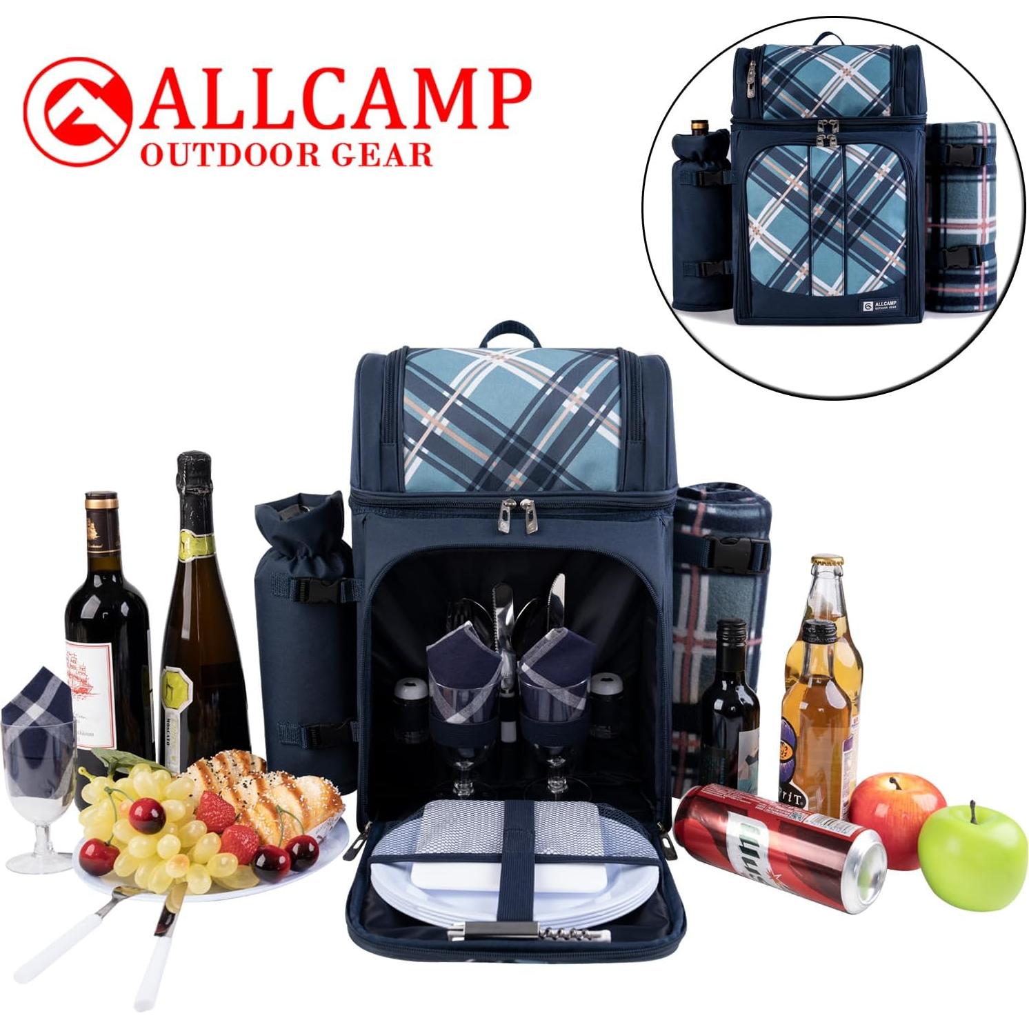 Mochila de Picnic ALLCAMP para 2 Personas con Manta y Cubiertos