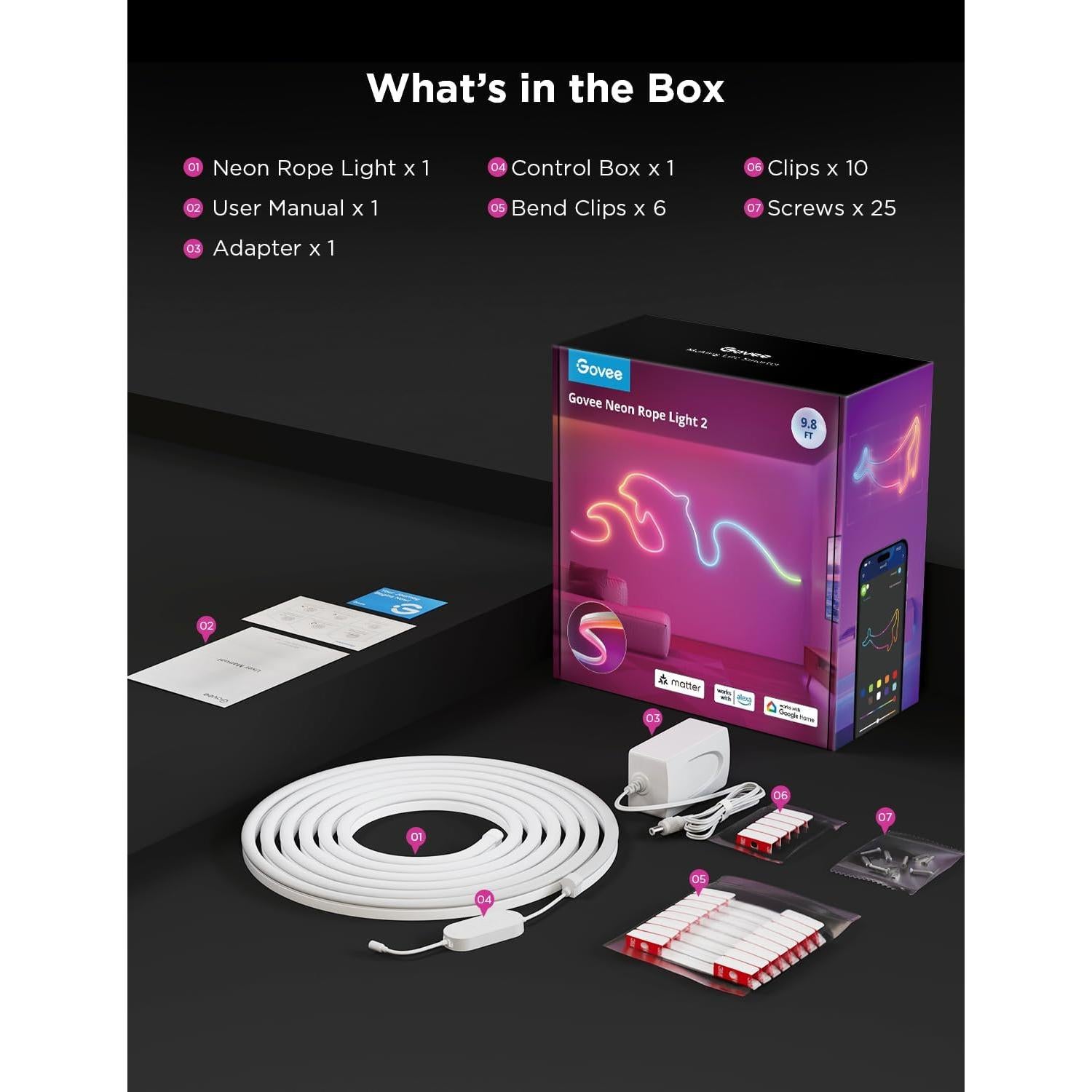Govee Luz de Neón LED Inteligente 2.99m RGBIC Blanco