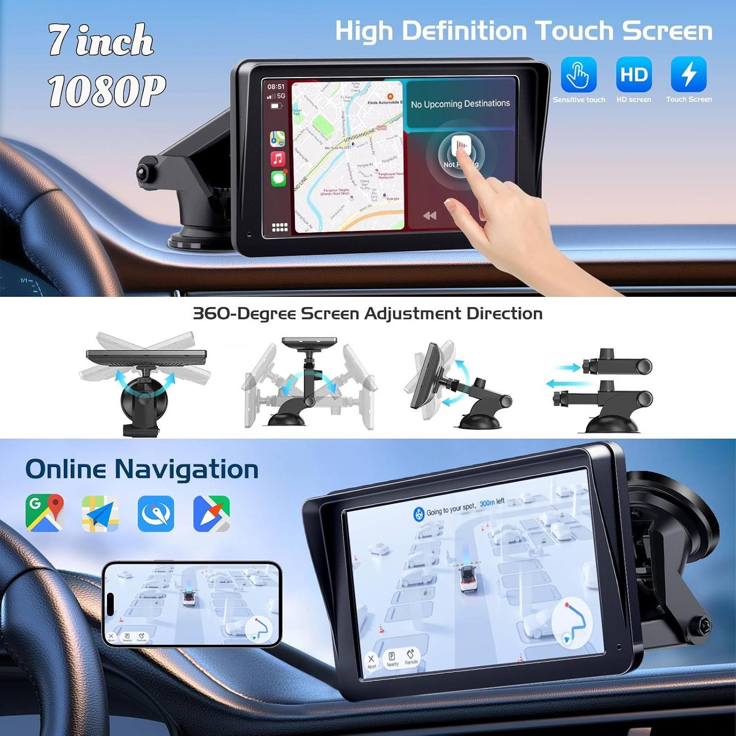 Pantalla Inalámbrica Portátil 7" Carplay MRQ con Cámara 1080P