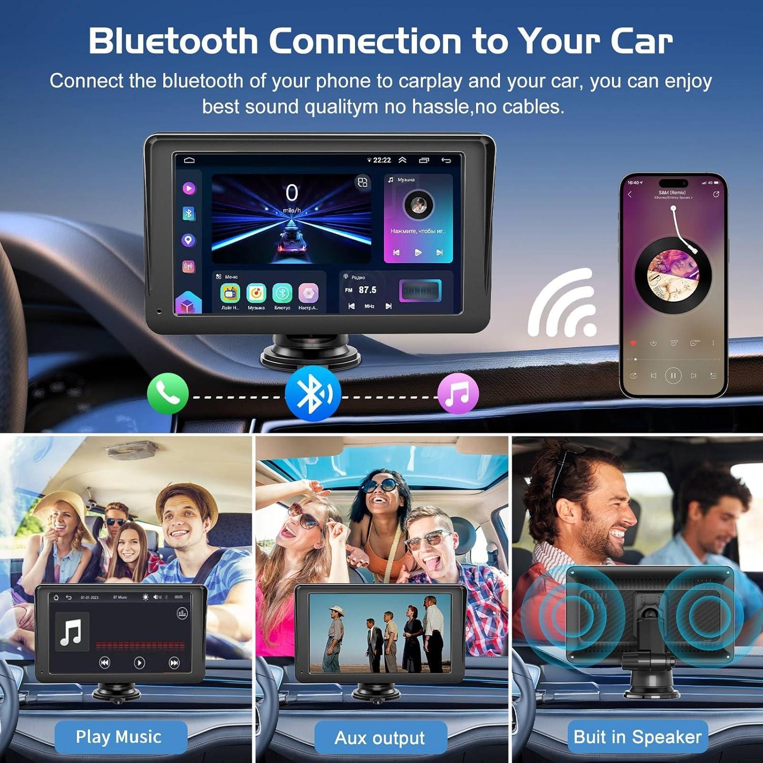 Pantalla Inalámbrica Portátil 7" Carplay MRQ con Cámara 1080P