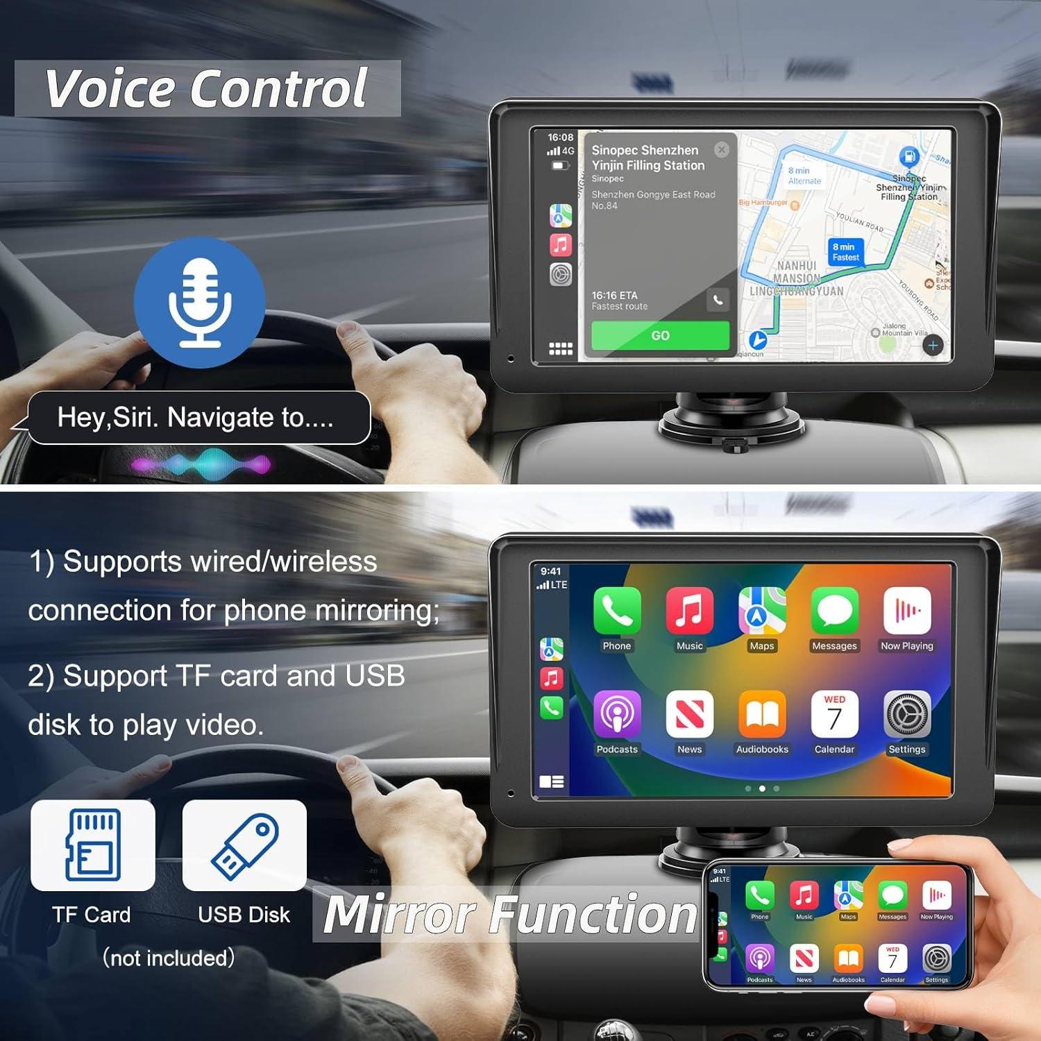 Pantalla Inalámbrica Portátil 7" Carplay MRQ con Cámara 1080P