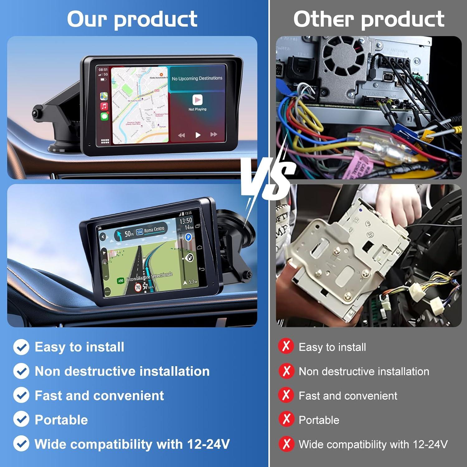 Pantalla Inalámbrica Portátil 7" Carplay MRQ con Cámara 1080P