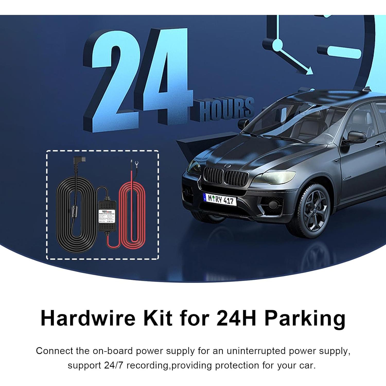 Dash Cam Hardwire Kit USB C,13ft Type-C Hard Wire Kit for Dash Camera,USB C Hard Wire Kit Fuse for Dashcam,12V-24V to 5V Hardwire Kit Car Camera Charger Power Cord with Low Voltage Protection