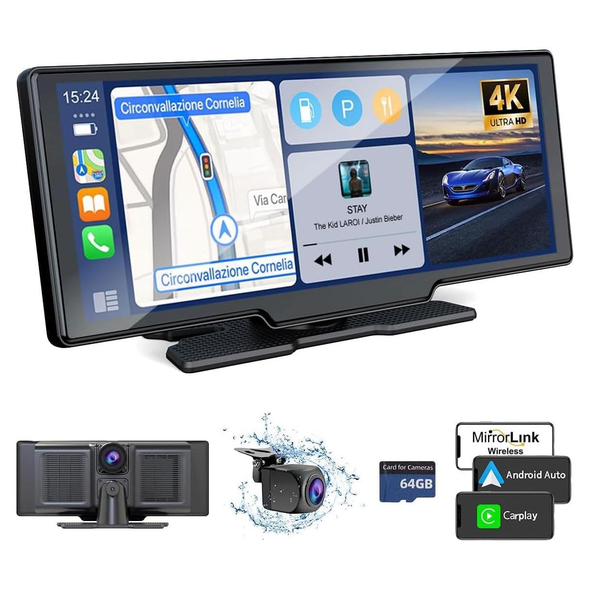 Pantalla CarPlay Inalámbrica Sprleaf 9.26" con Cámara 4K/1080P