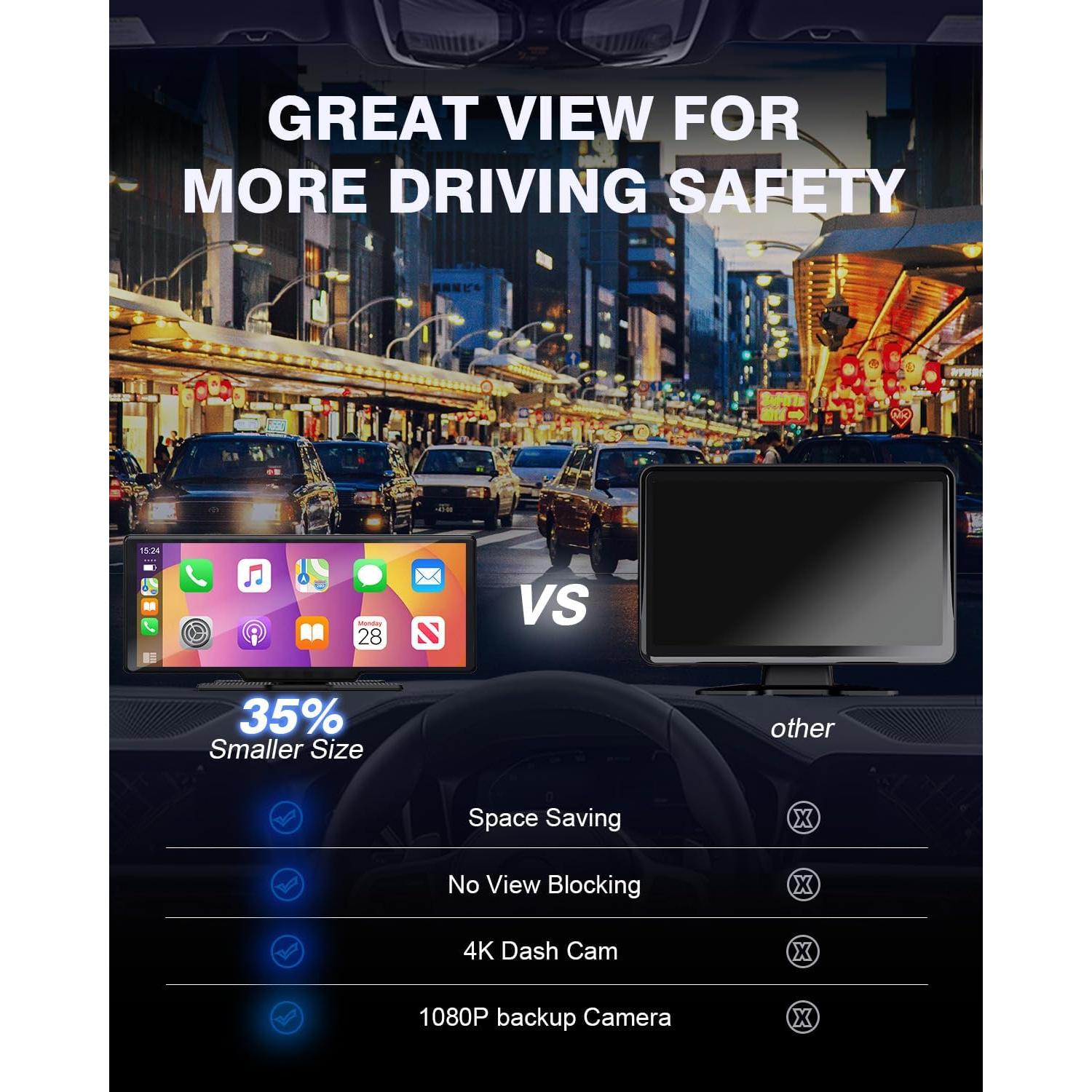 Pantalla CarPlay Inalámbrica Sprleaf 9.26" con Cámara 4K/1080P