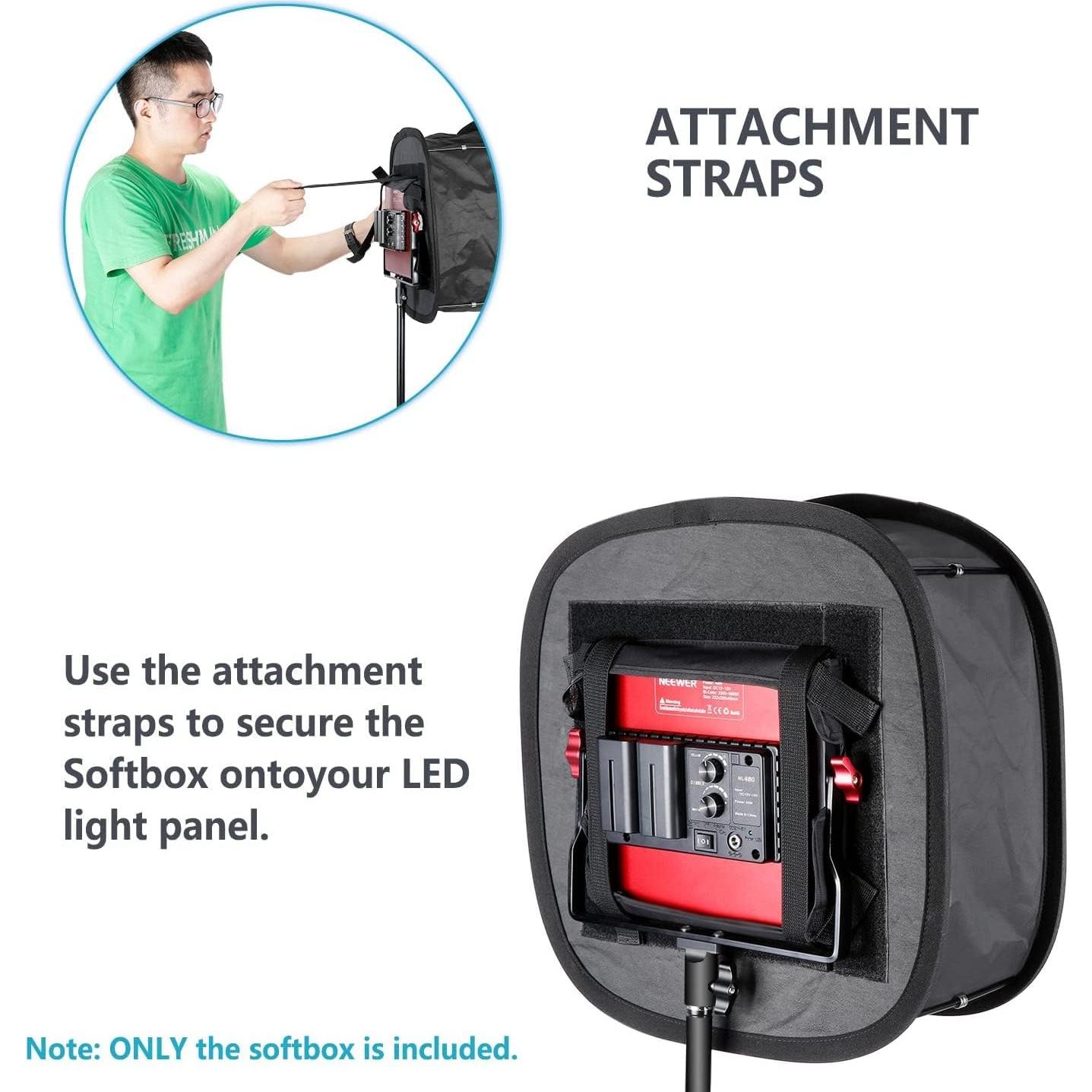 Neewer LED Light Panel Softbox for 660/530/480 LED Light - Outer 16.3'' x 6.5'', Inner 9.8'' x 8.7'', Foldable Light Diffuser with Strap Attachment and Bag for Photo Studio Portrait Video Shooting