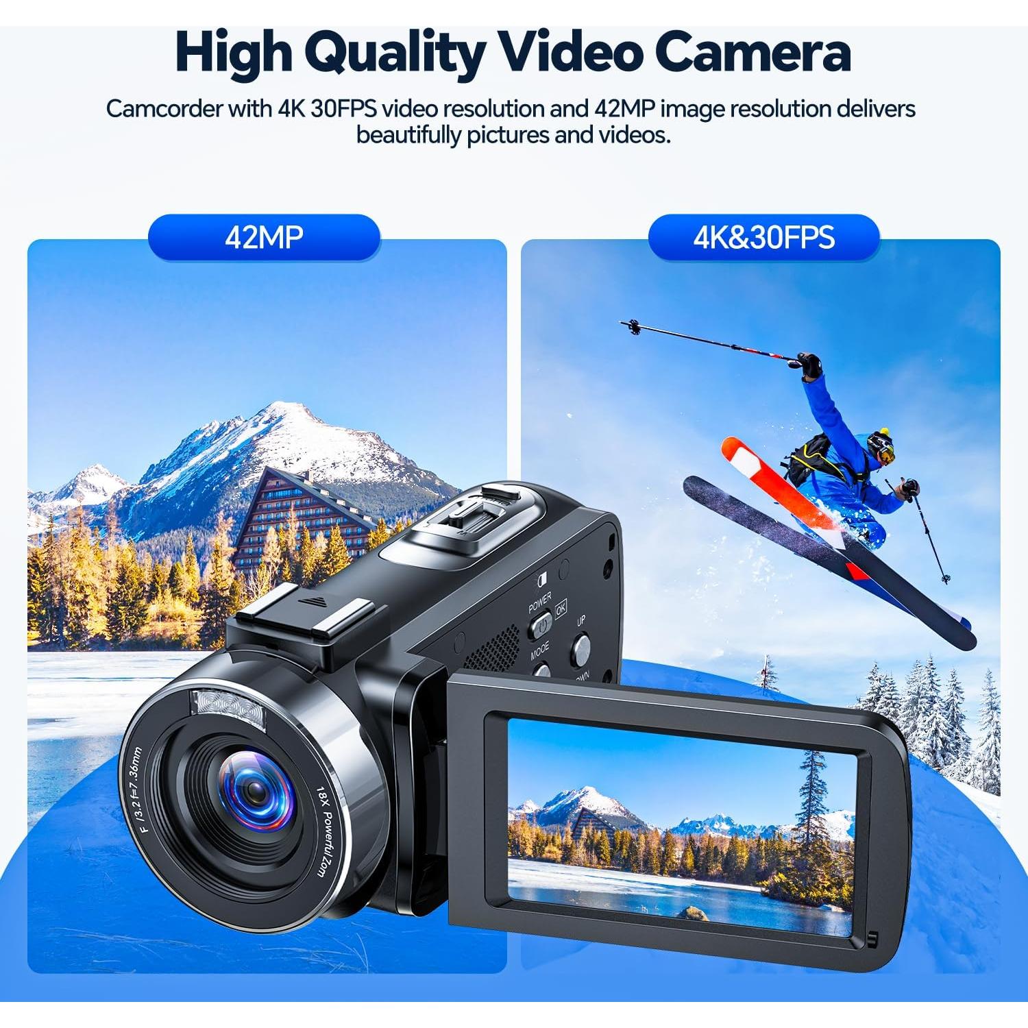 Cámara de Video 4K CAMWORLD AC13 42MP 18X Zoom con SD 32GB