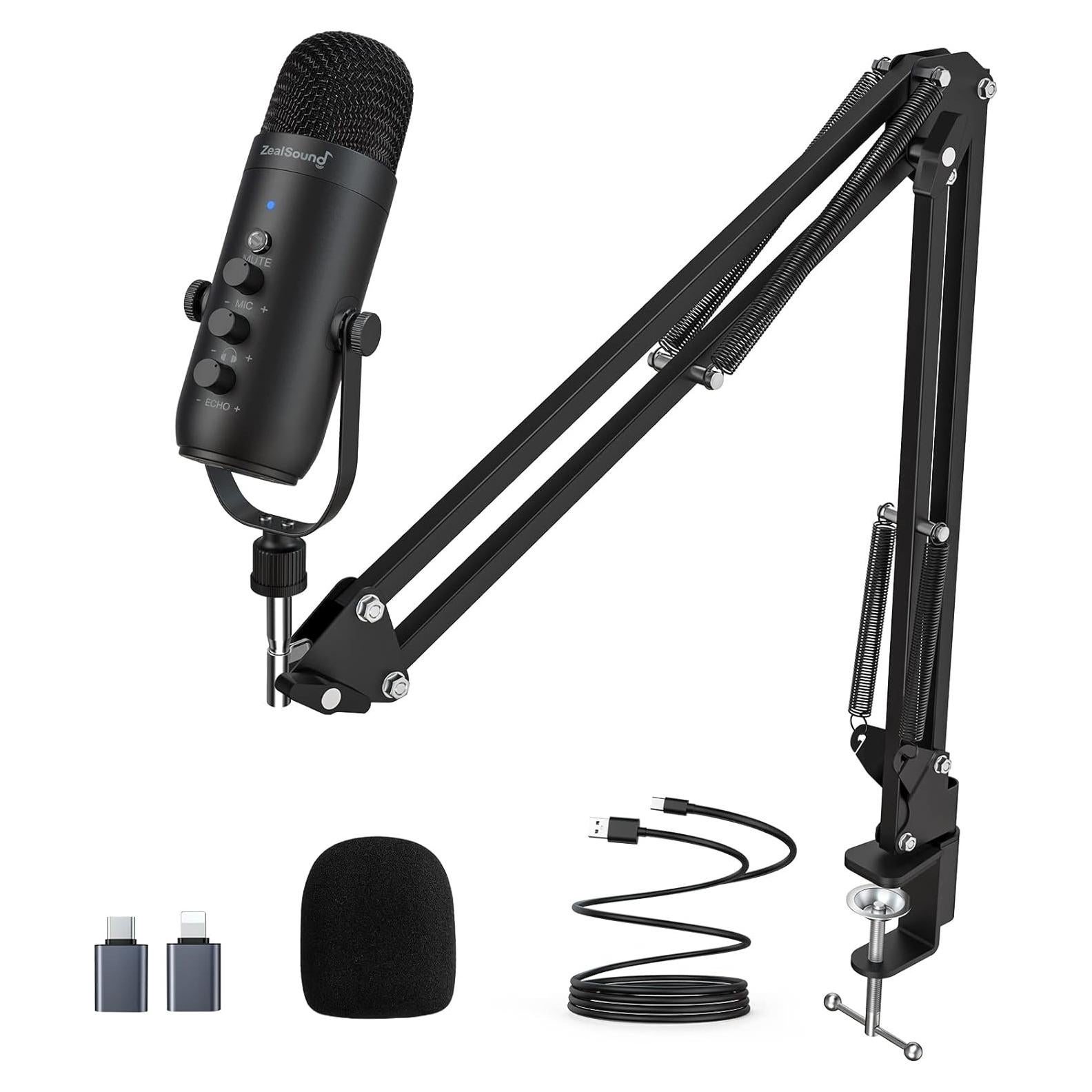 Micrófono Gaming USB ZealSound K66 con Brazo Soporte y Cancelación Ruido