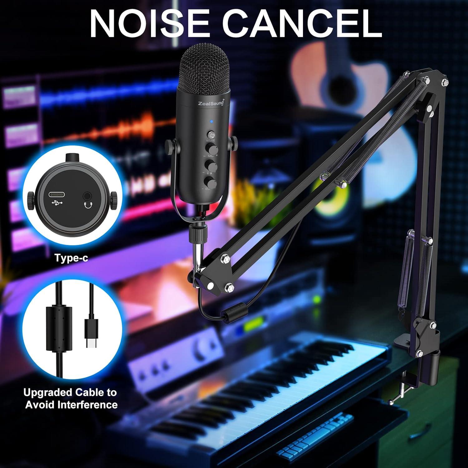 Micrófono Gaming USB ZealSound K66 con Brazo Soporte y Cancelación Ruido