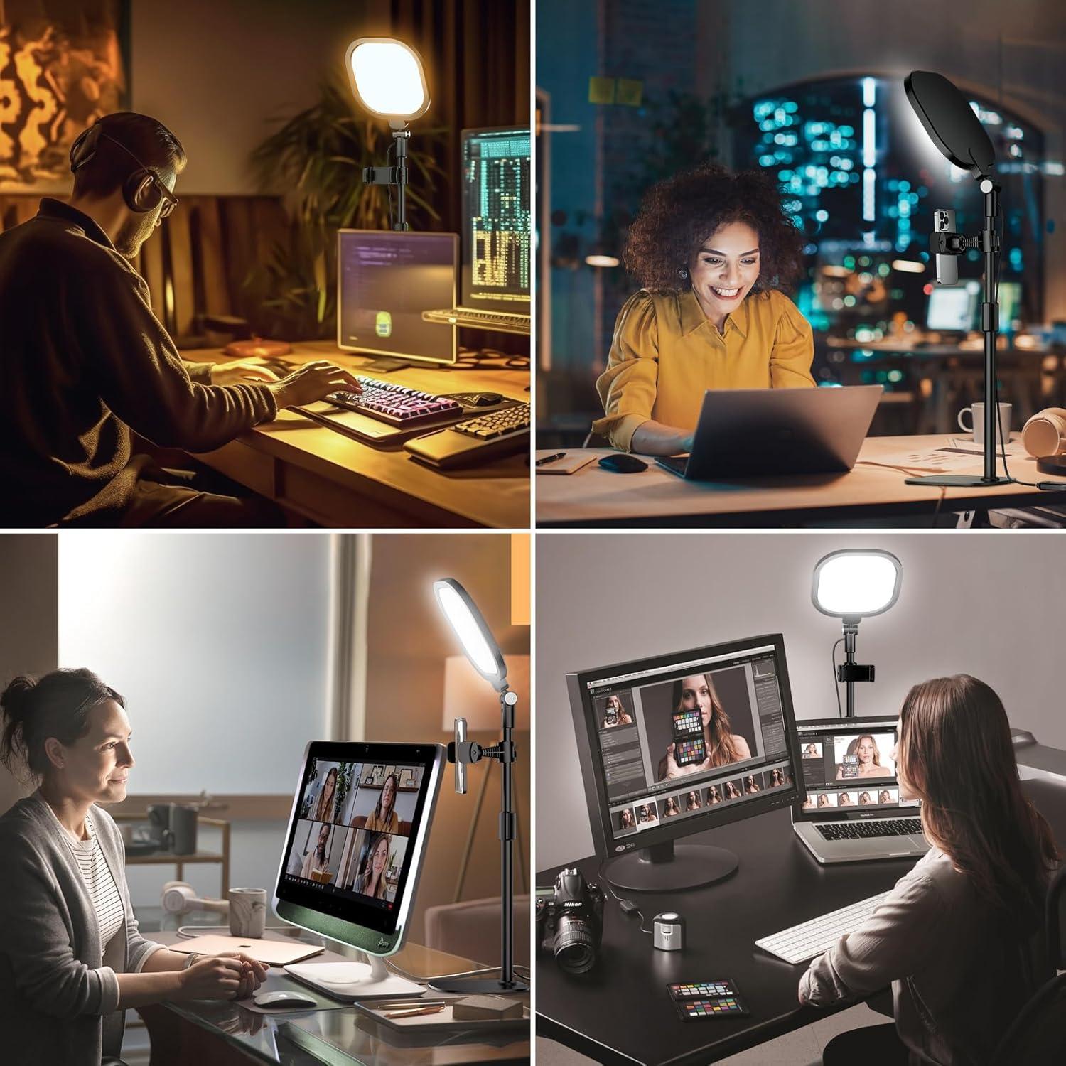 Zoom Lighting for Computer, Adjustable Desk Lighting for Video Calls, 30 Light Modes Video Conference Light, Desk Ring Light with Stand for Webcam, Meetings, Live Stream, Home Office. CRI 97.8