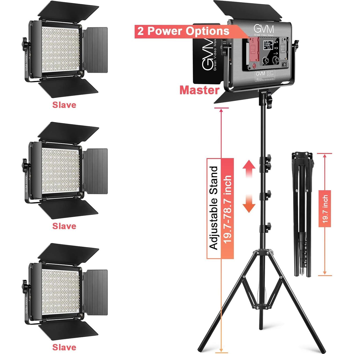 Kit de Iluminación Fotográfica GVM LED RGB 3 Piezas 3200-5600K