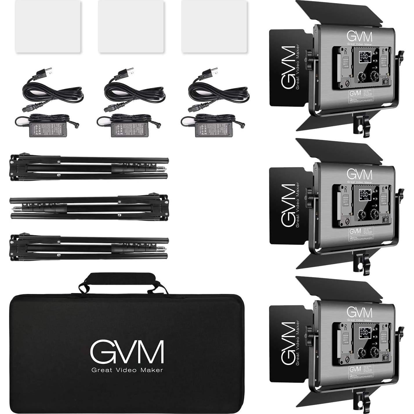 Kit de Iluminación Fotográfica GVM LED RGB 3 Piezas 3200-5600K