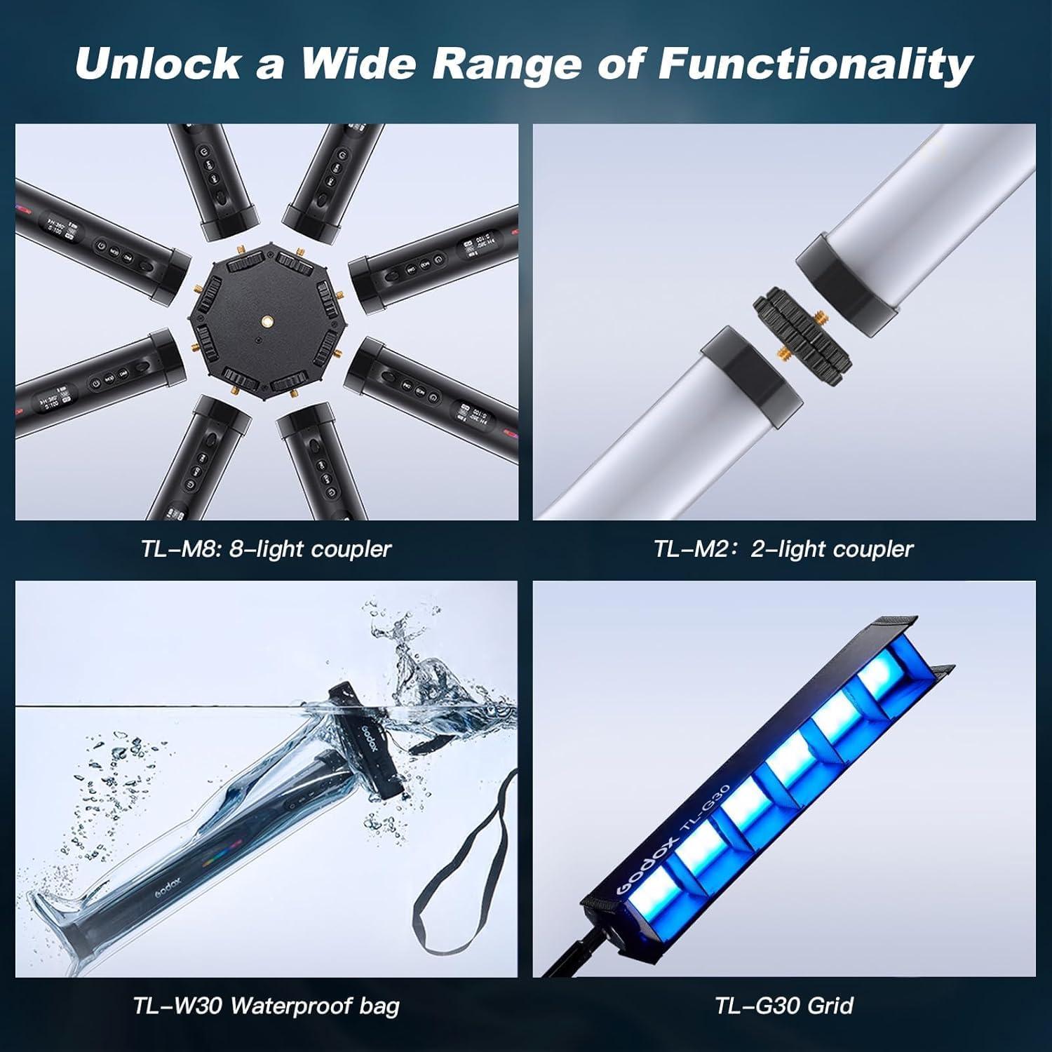 Godox TL30 4Pack Tubos de Luz RGB Portátiles 2700-6500K