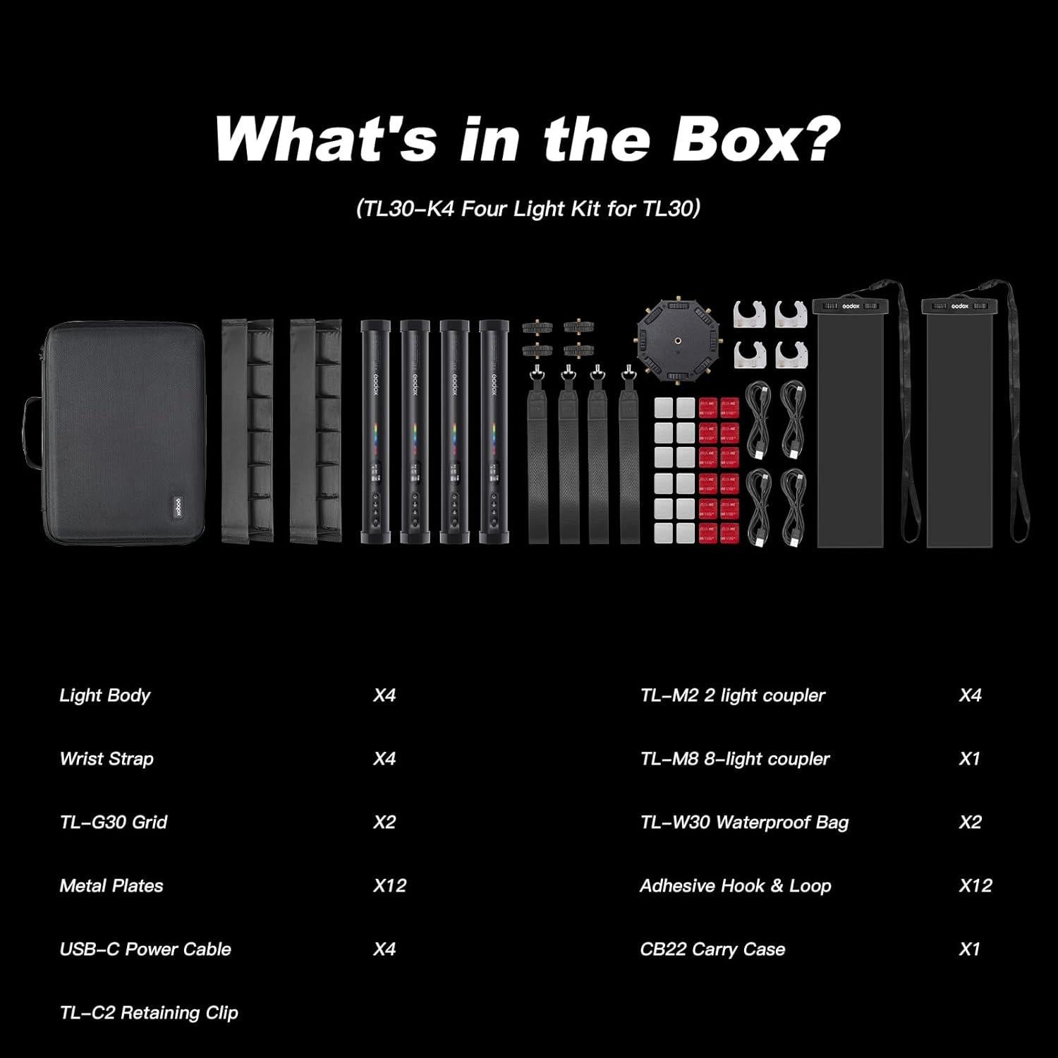 Godox TL30 4Pack Tubos de Luz RGB Portátiles 2700-6500K