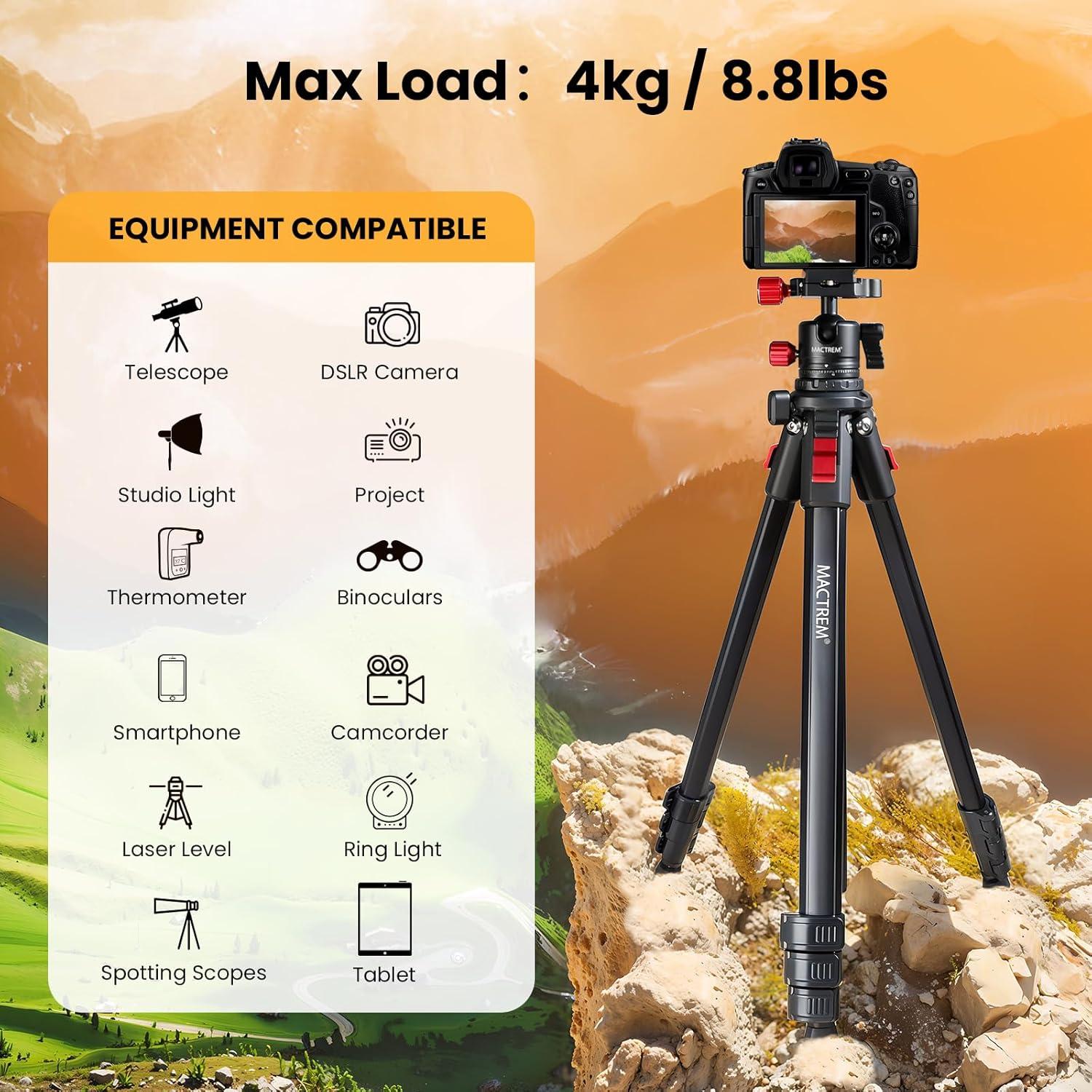 Trípode de cámara MACTREM CT67, 172 cm, ligero y portátil