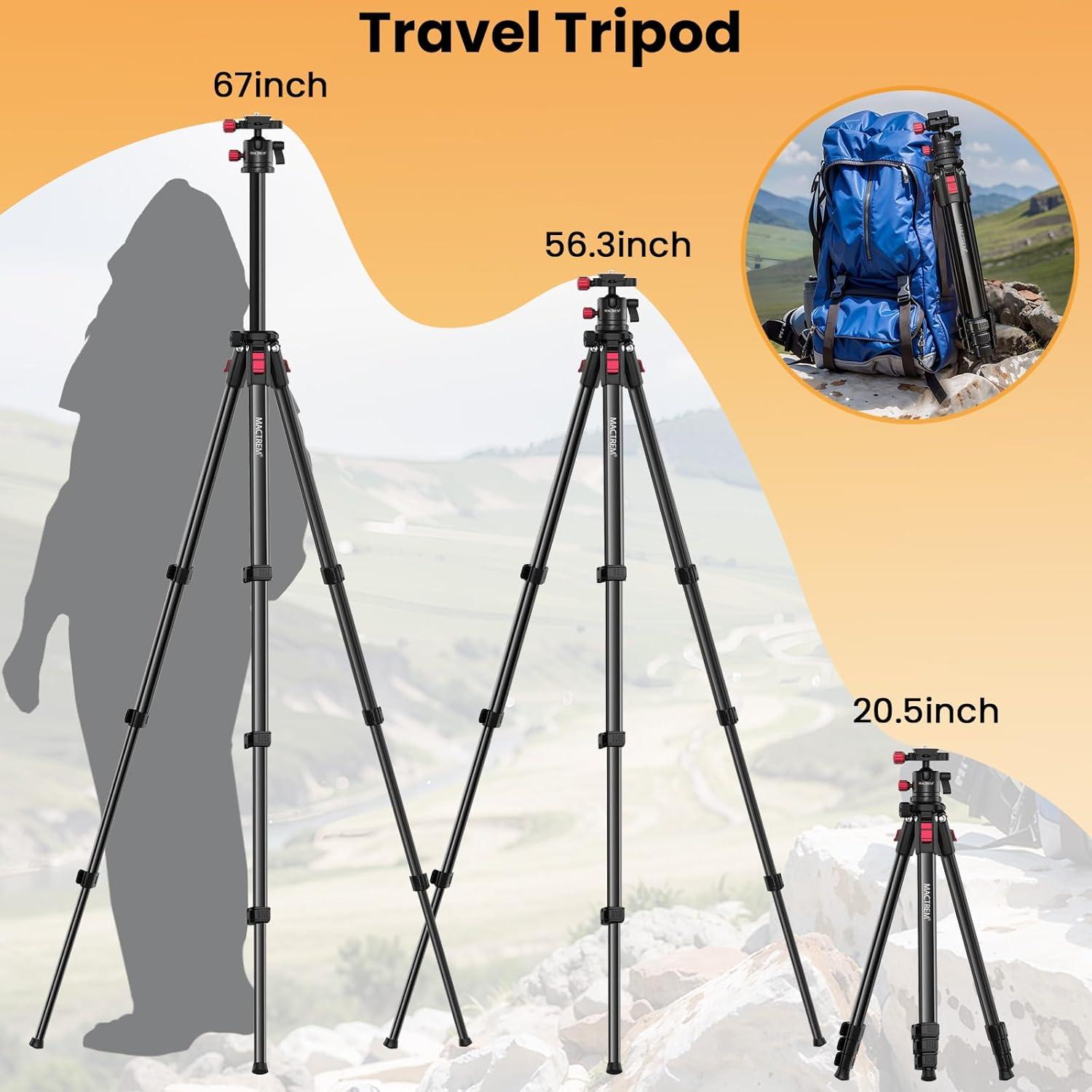 Trípode de cámara MACTREM CT67, 172 cm, ligero y portátil