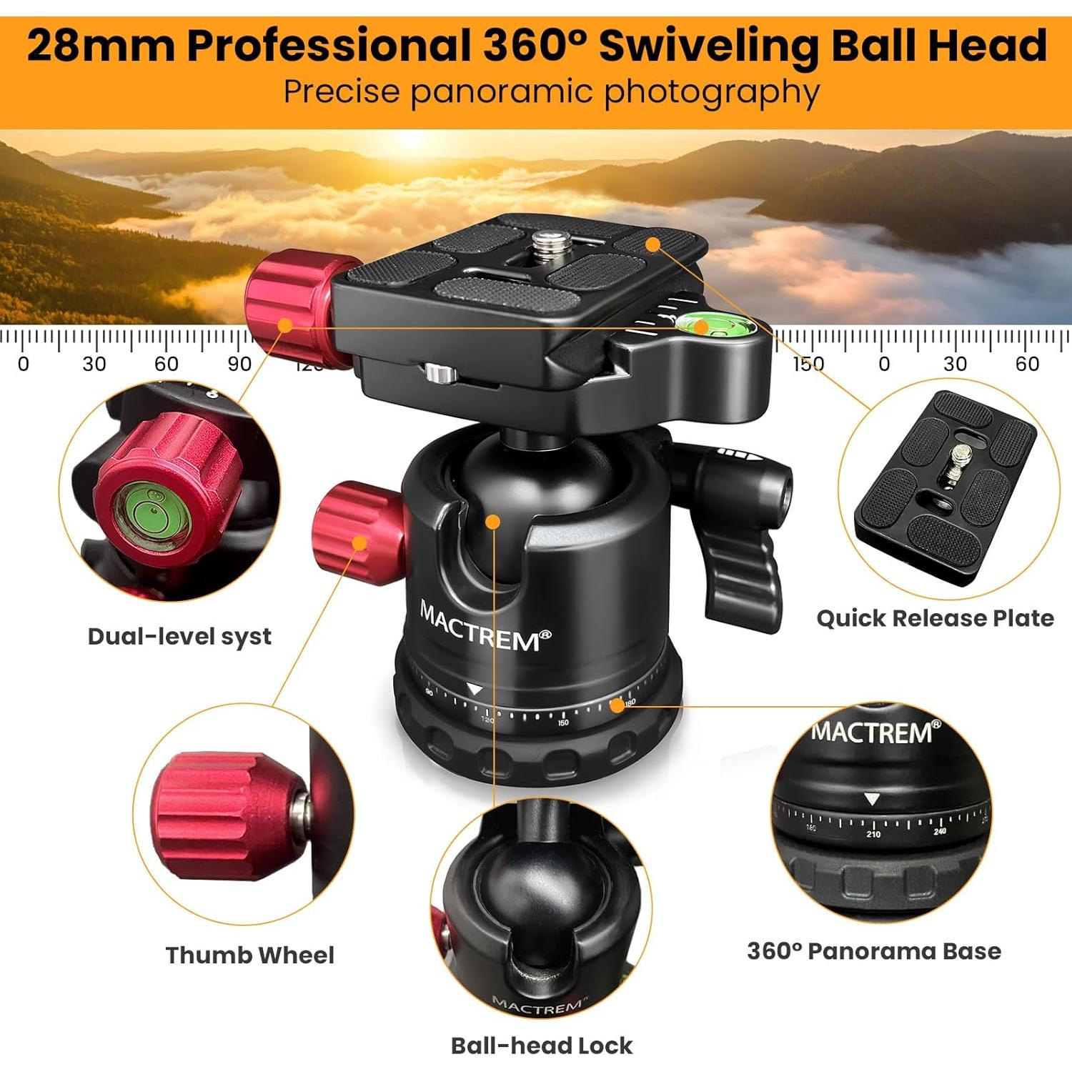 Trípode de cámara MACTREM CT67, 172 cm, ligero y portátil