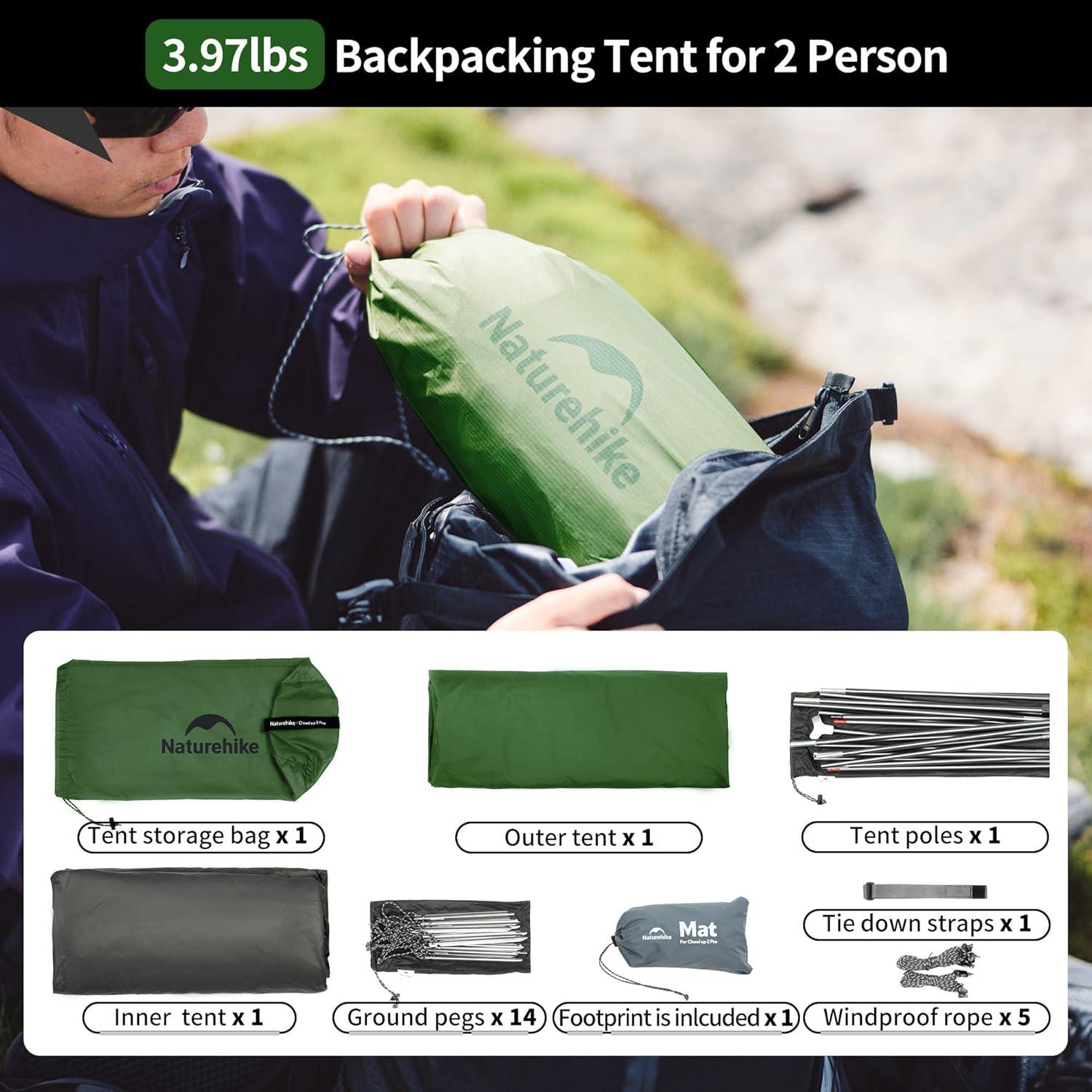 Carpa Naturehike Cloud-Up Pro 2 Personas Impermeable 4000mm