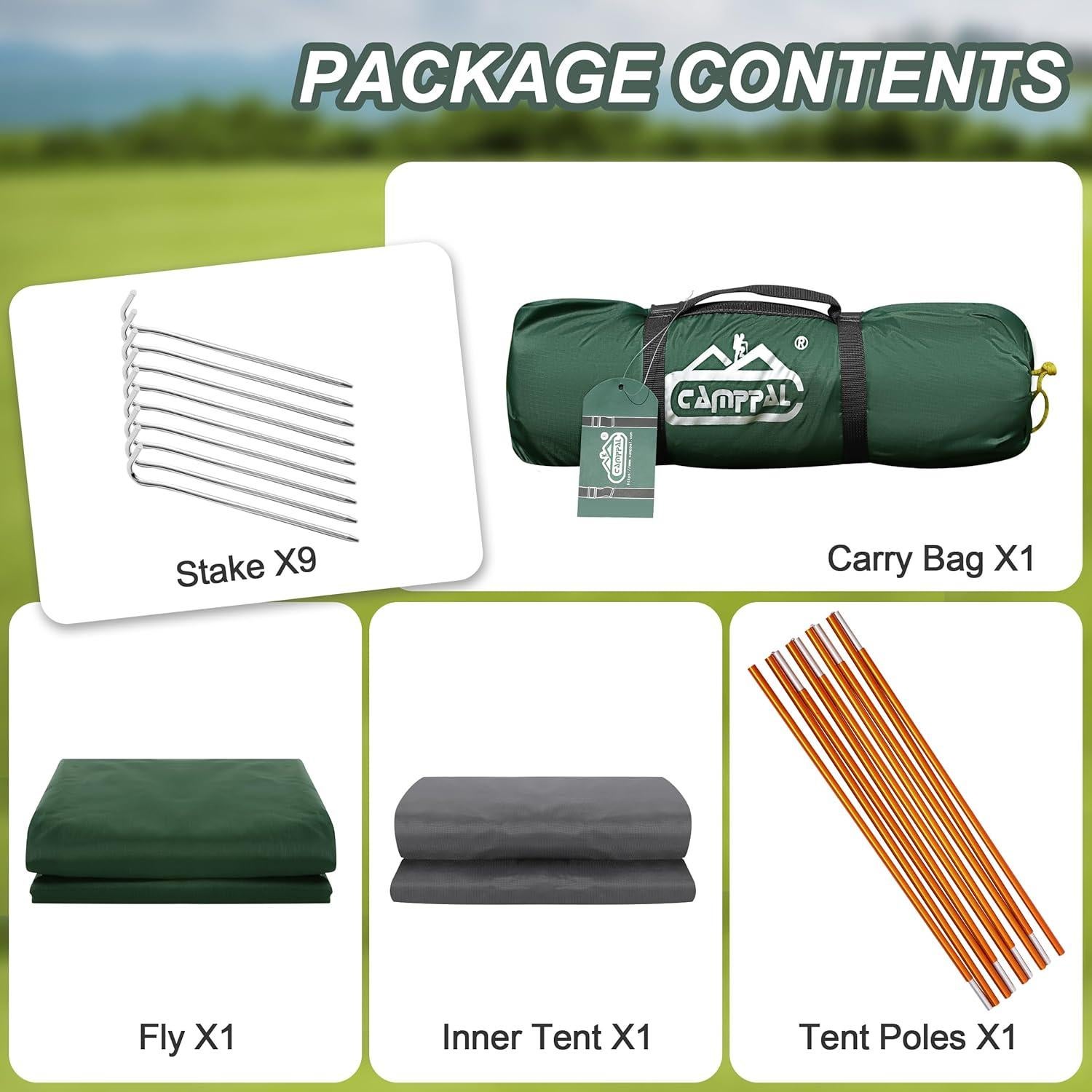 Carpa Camppal para 1 Persona 4 Estaciones Impermeable Verde