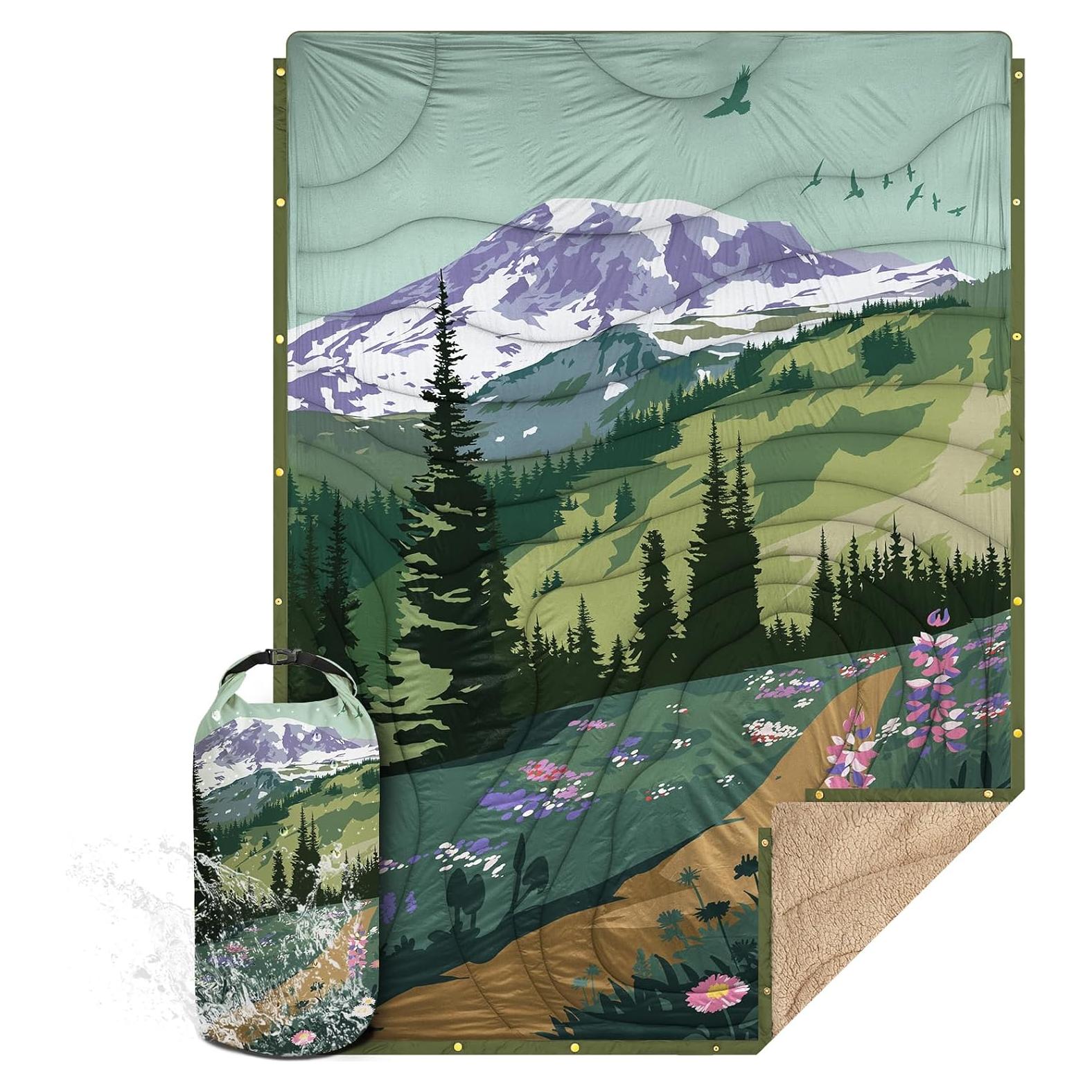 Manta de Camping KawaGebo Kamp Sherpa 198x142 cm Verde Aden