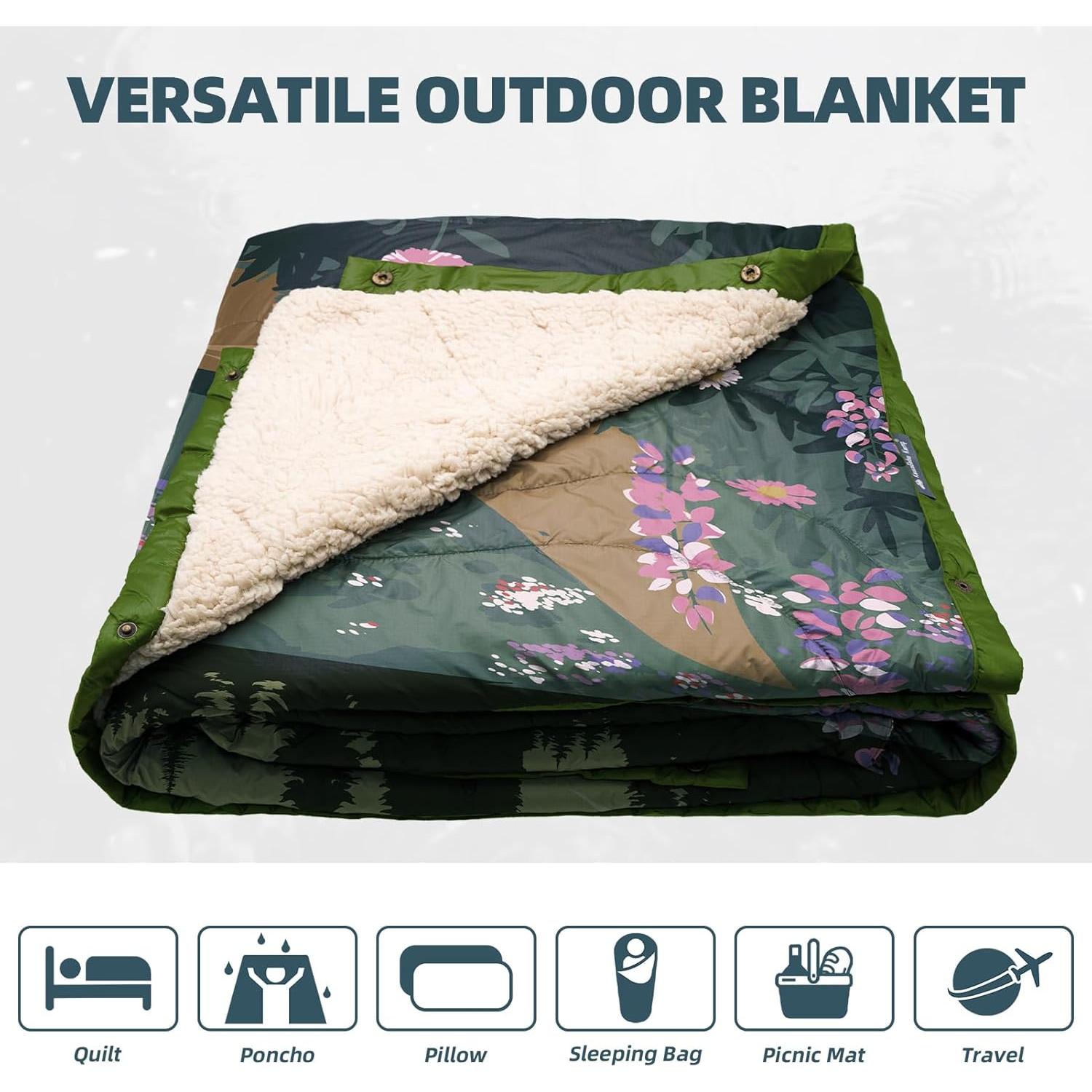 Manta de Camping KawaGebo Kamp Sherpa 198x142 cm Verde Aden