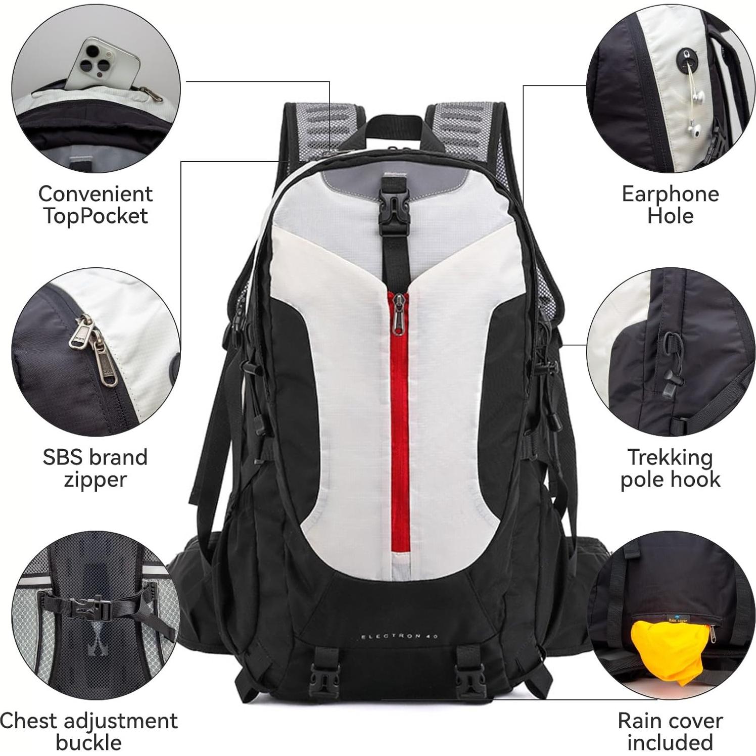 Mochila de Senderismo UtiaMiaoGonGo 40L Impermeable Negra