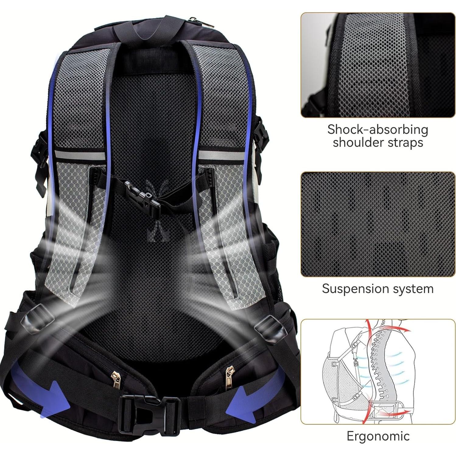 Mochila de Senderismo UtiaMiaoGonGo 40L Impermeable Negra