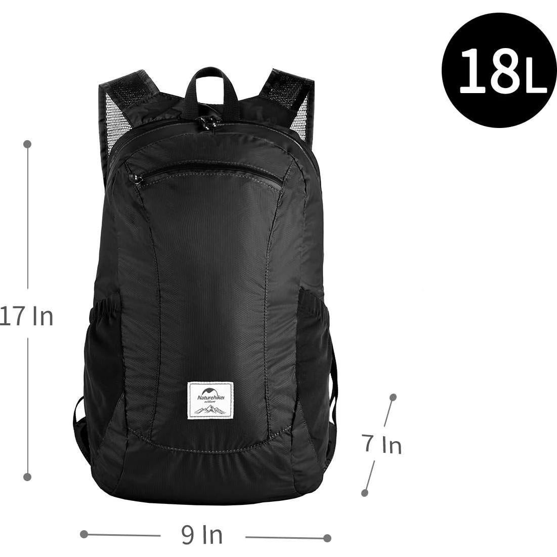 Mochila Ligera Naturehike 18L Impermeable Plegable Negra
