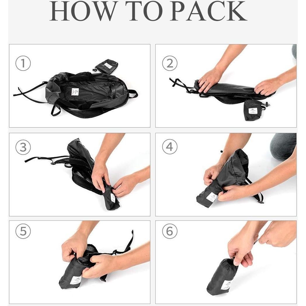 Mochila Ligera Naturehike 18L Impermeable Plegable Negra