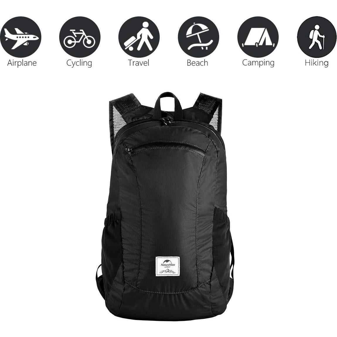 Mochila Ligera Naturehike 18L Impermeable Plegable Negra