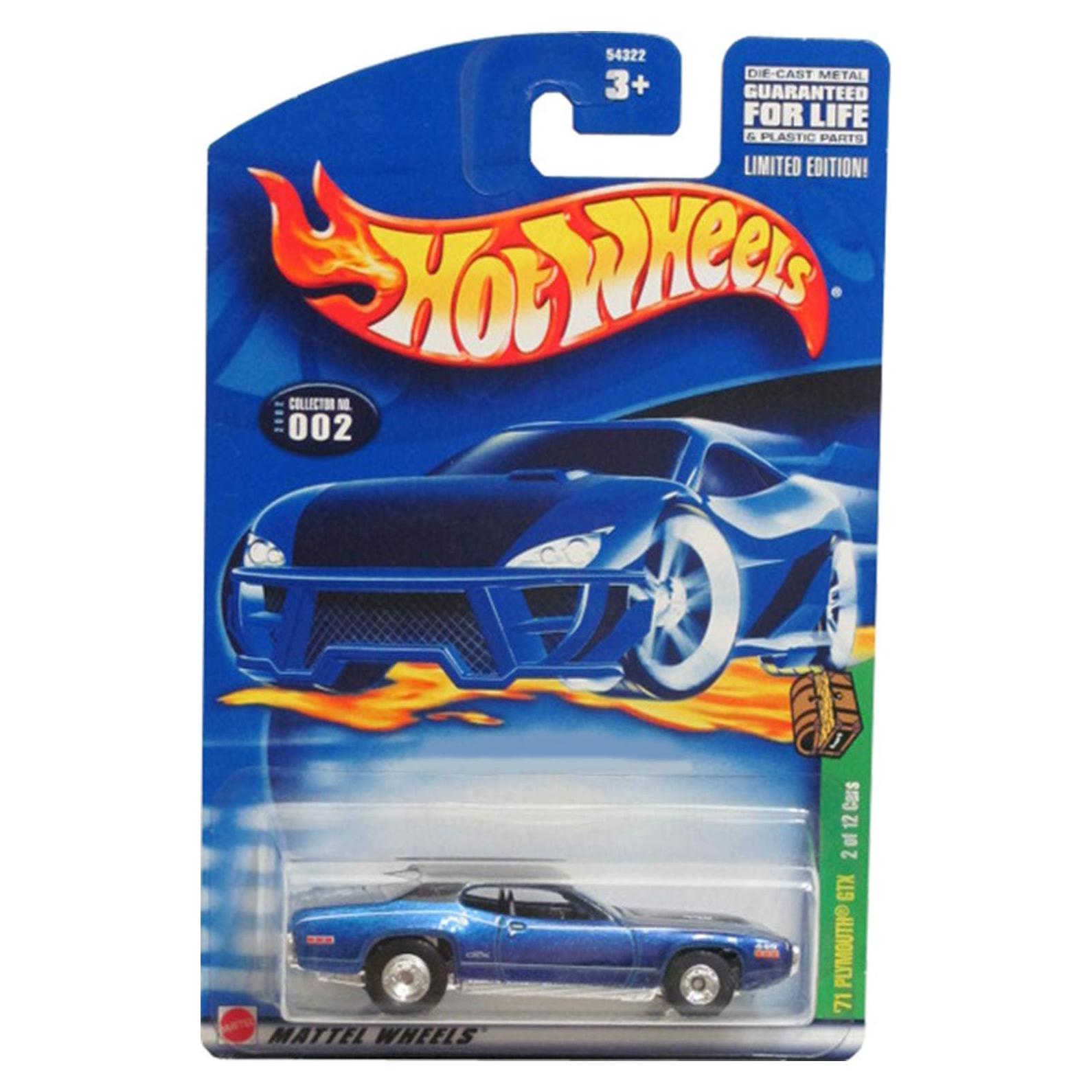 Hot Wheels 2002 Treasure Hunt 1:64 Scale Blue 1971 Plymouth GTX Cuda 2/12 Die Cast Car #002 by Mattel