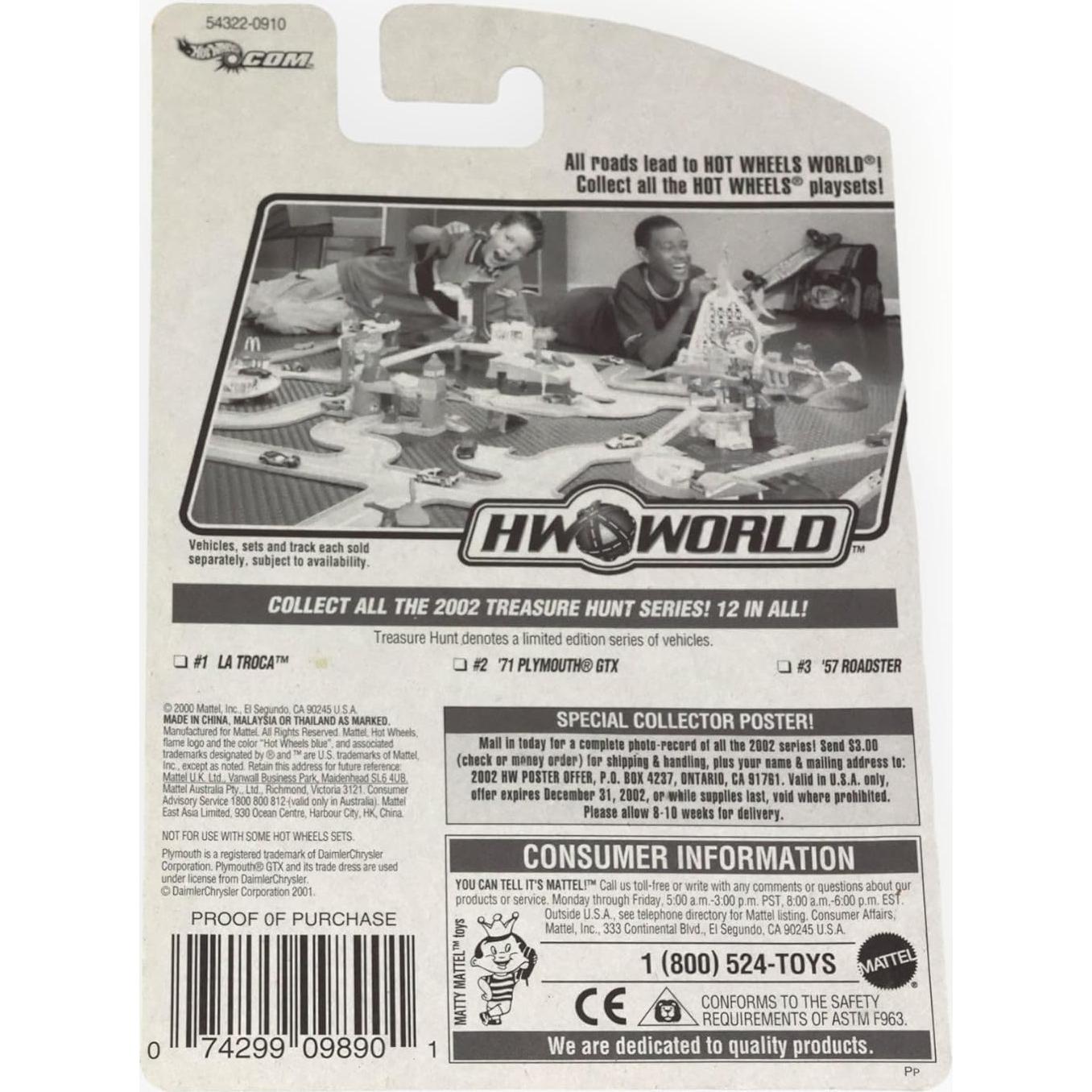 Hot Wheels 2002 Treasure Hunt 1:64 Scale Blue 1971 Plymouth GTX Cuda 2/12 Die Cast Car #002 by Mattel