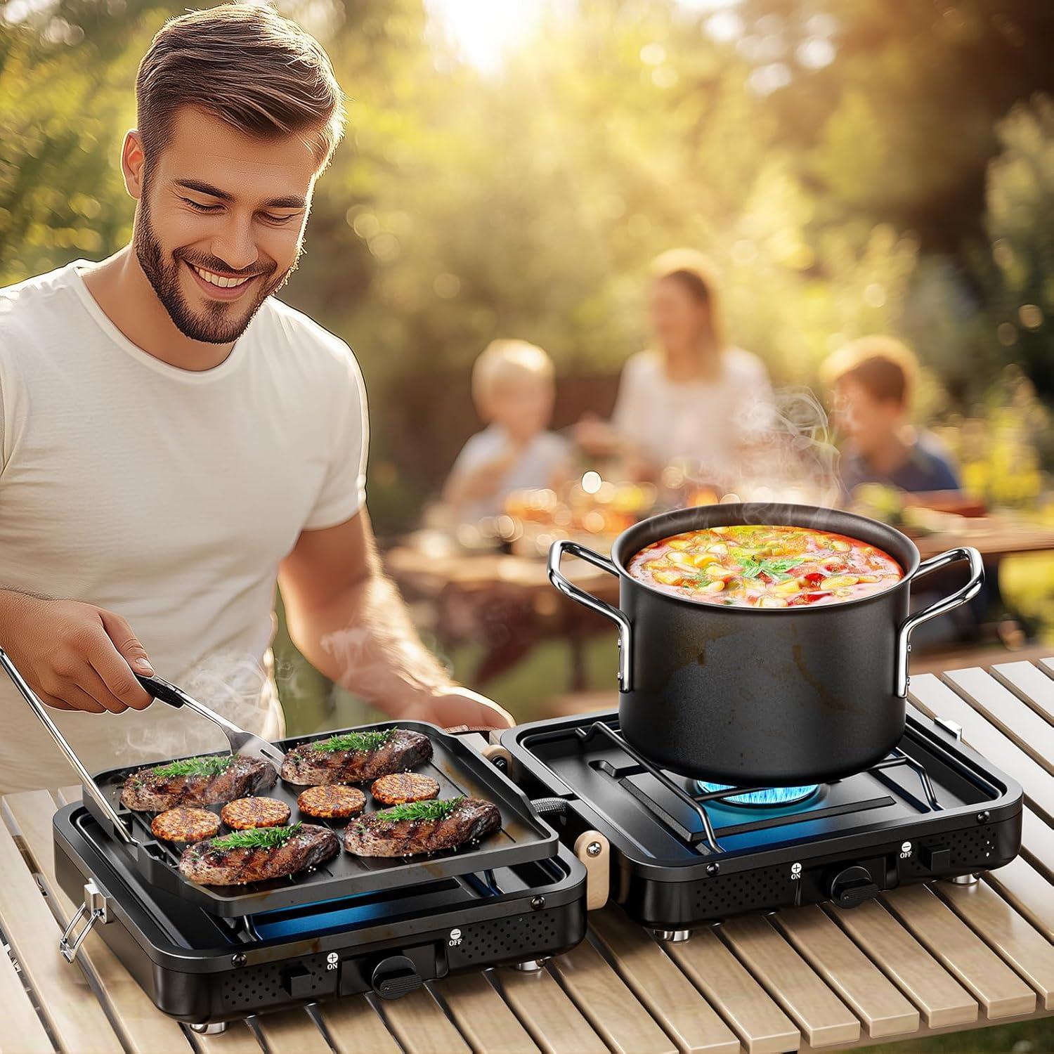 Estufa de Camping a Propano Affluent 2 Quemadores con Grill