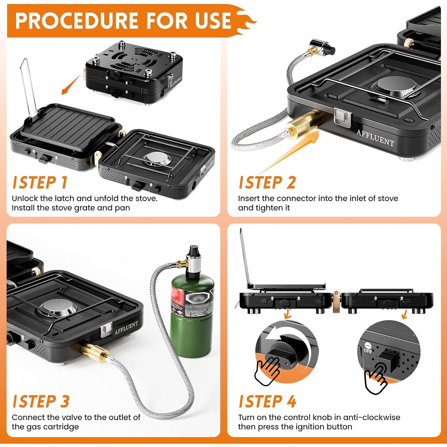 Estufa de Camping a Propano Affluent 2 Quemadores con Grill