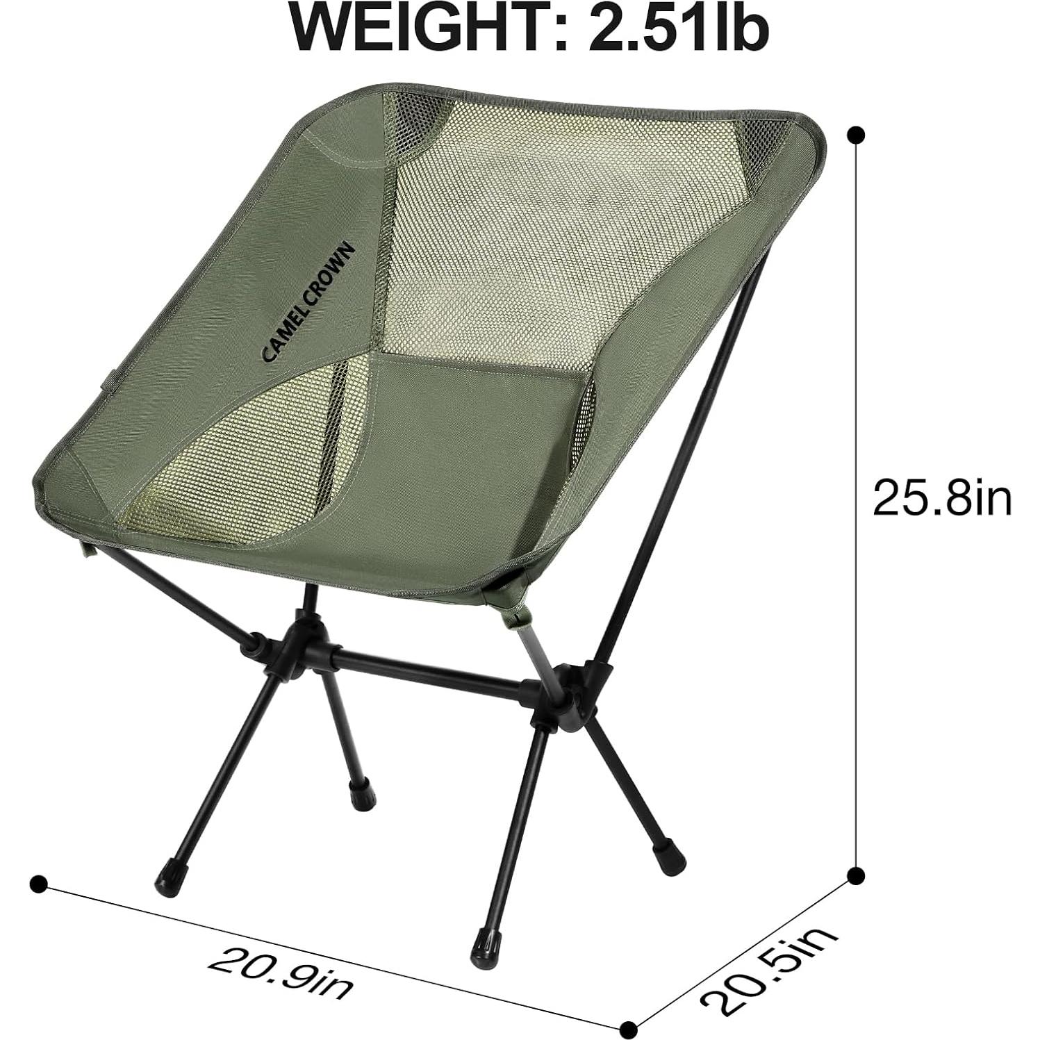 CAMEL CROWN Portable Camping Chair Lightweight Compact Folding Chair Mesh for Outdoor Camp Travel Beach Picnic Festival Hiking Backpacking Army Green