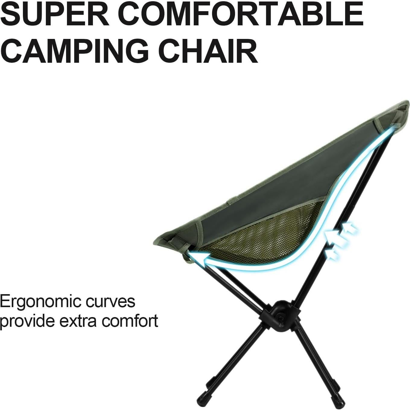 CAMEL CROWN Portable Camping Chair Lightweight Compact Folding Chair Mesh for Outdoor Camp Travel Beach Picnic Festival Hiking Backpacking Army Green