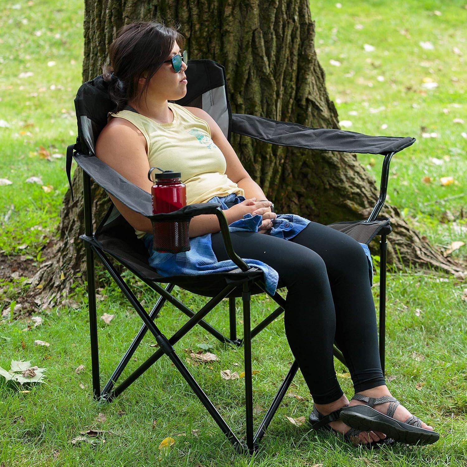 Silla de Camping Plegable PORTAL XXL, Soporta 272 kg, Negro/Gris