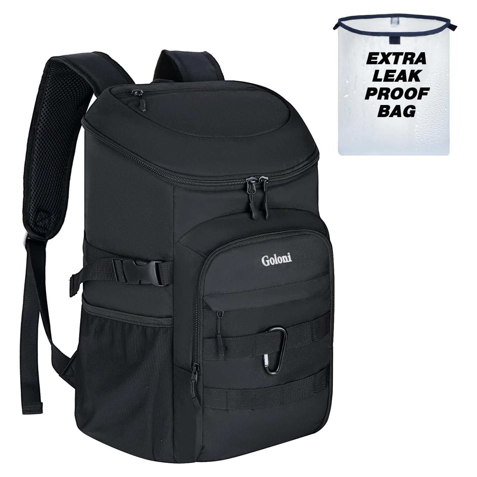 Mochila Enfriadora Aislada Goloni Negra 25L para Camping y Picnic