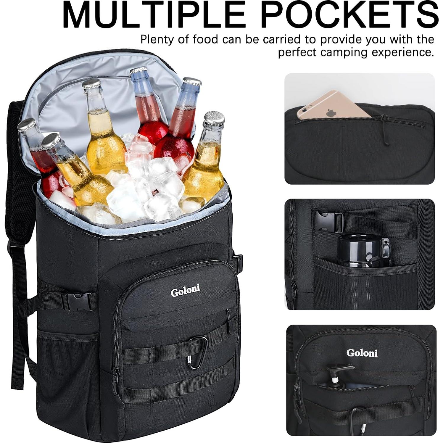 Mochila Enfriadora Aislada Goloni Negra 25L para Camping y Picnic