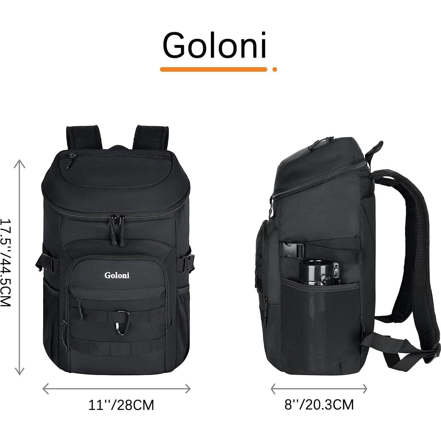 Mochila Enfriadora Aislada Goloni Negra 25L para Camping y Picnic