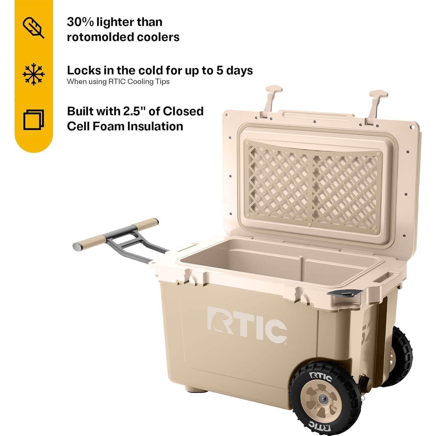 Enfriador RTIC Ultra-Ligero 52 QT con Ruedas Aislado Playa