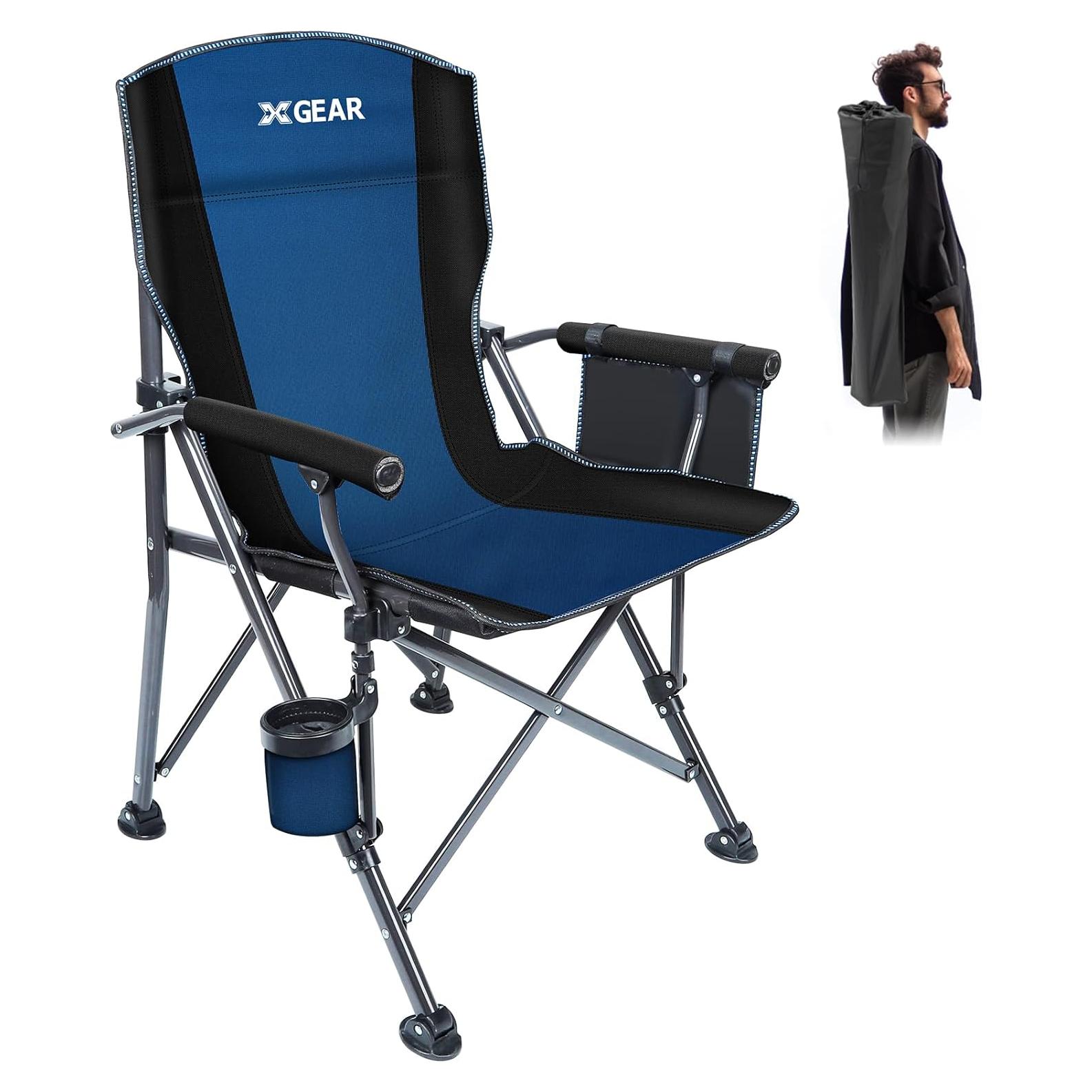 Silla de Camping Plegable XGEAR con Reposabrazos y Portavasos