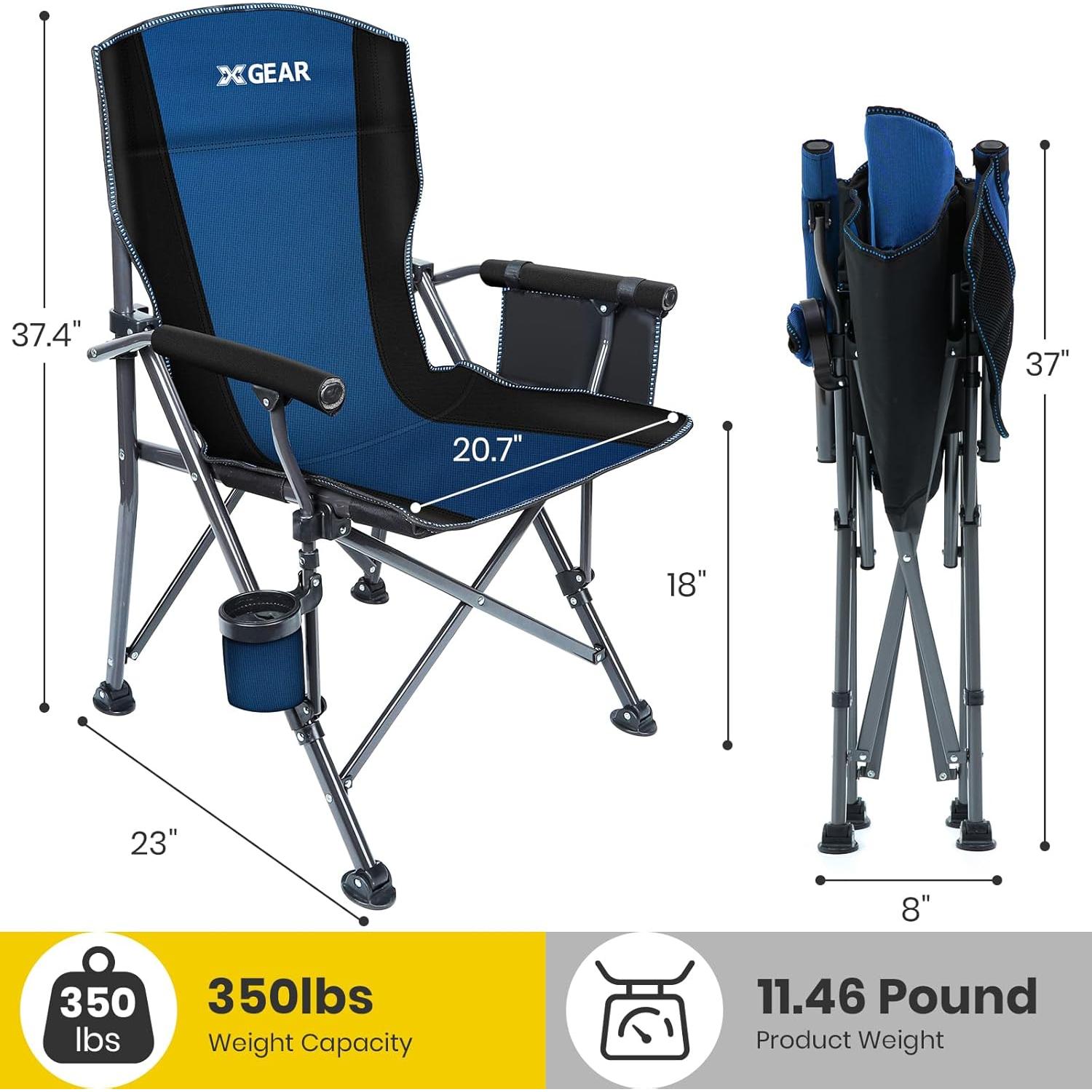 Silla de Camping Plegable XGEAR con Reposabrazos y Portavasos