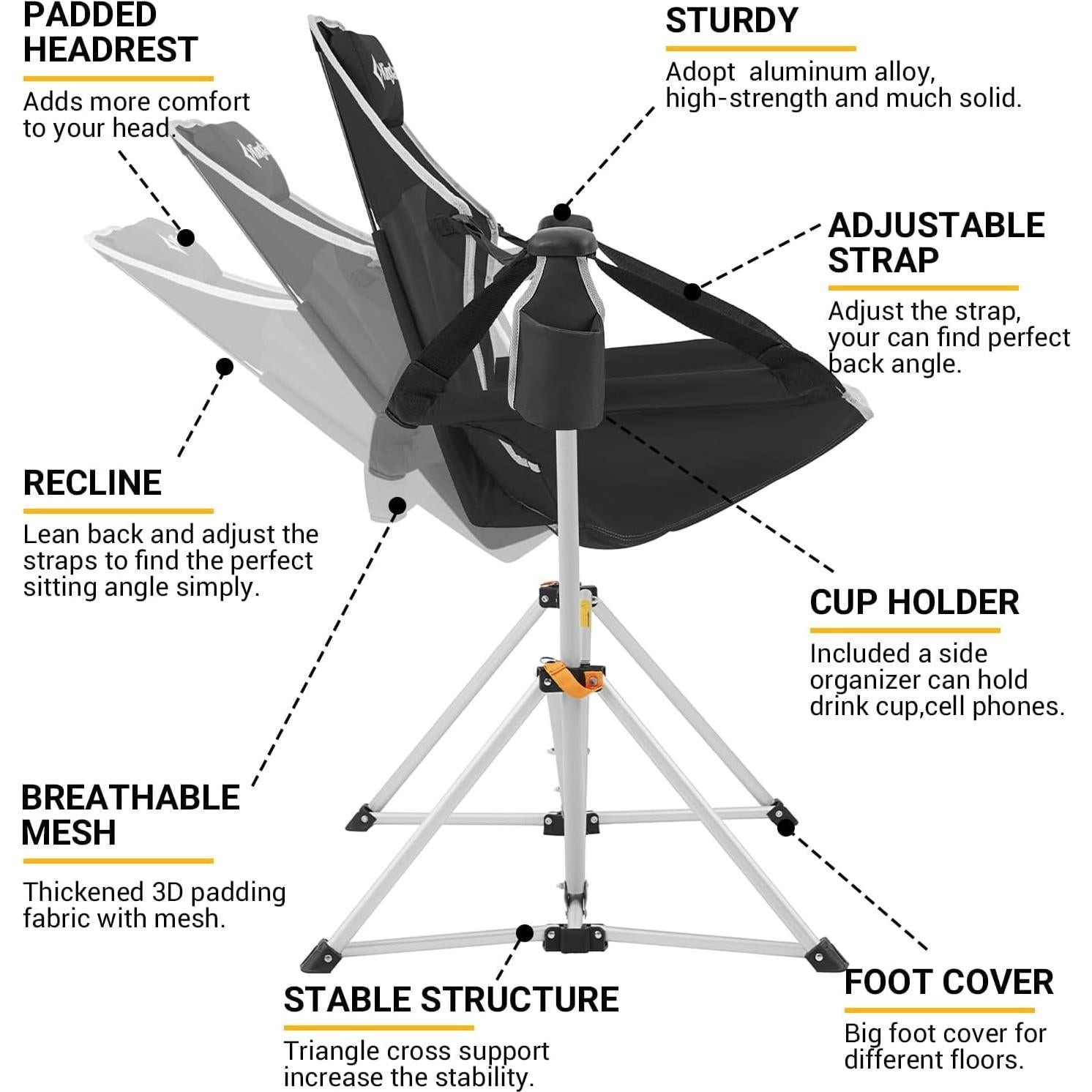 Silla Hamaca KingCamp KC2227 Plegable 181kg Negro/Grey Deluxe