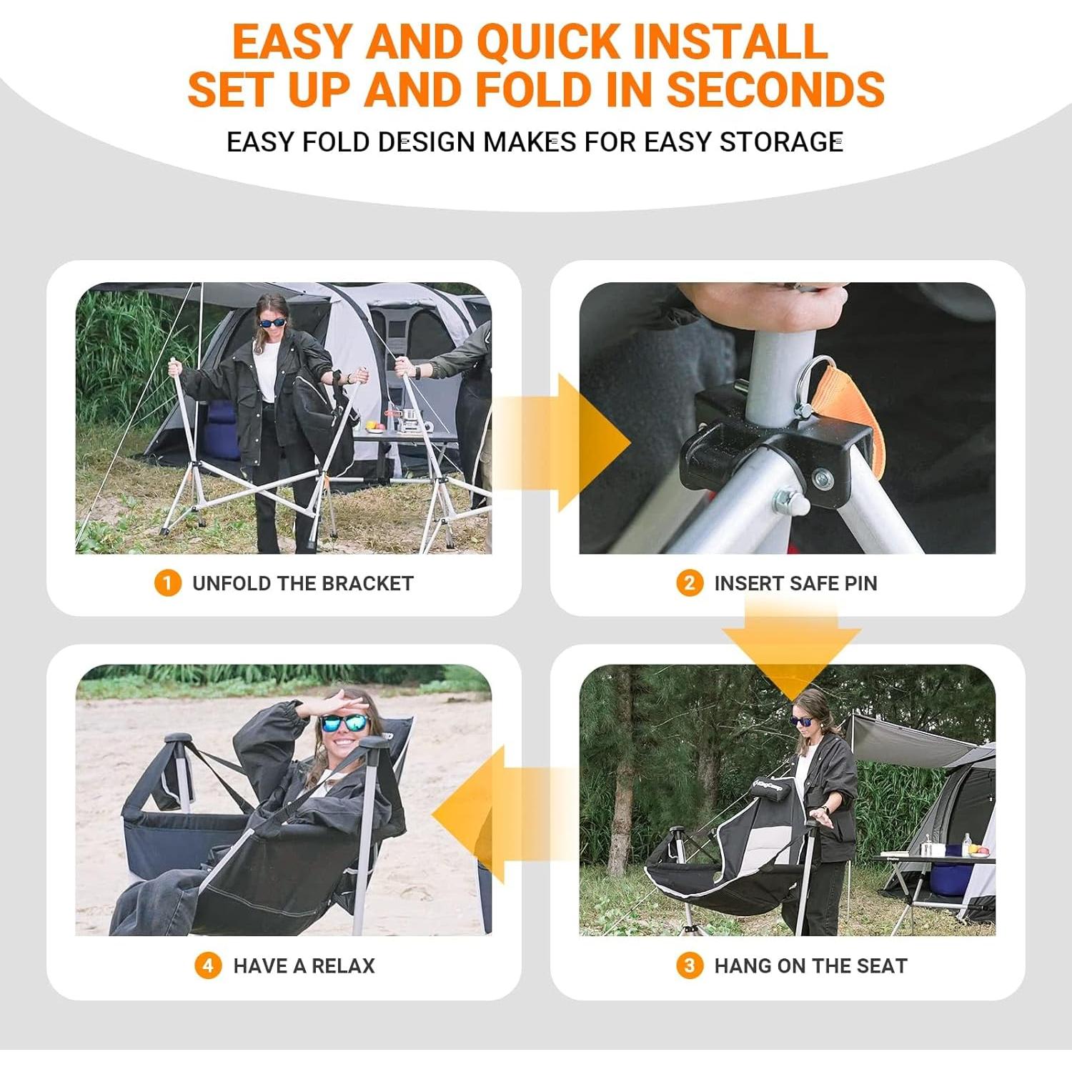 Silla Hamaca KingCamp KC2227 Plegable 181kg Negro/Grey Deluxe